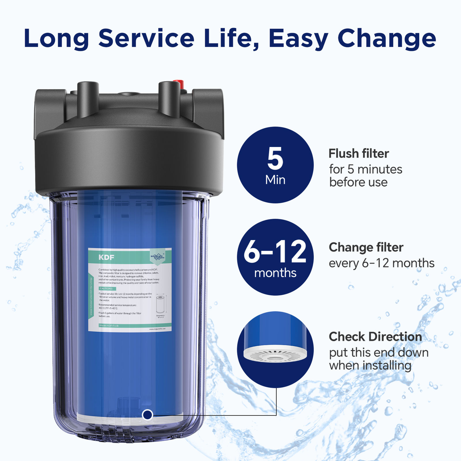 2 Pack 10″x4.5″ KDF Carbon Big Blue Whole House Water Filter Heavy Metal Removal