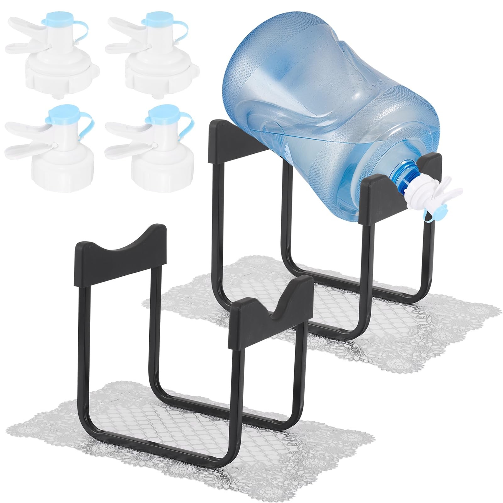 2 Packs 3-5 Gallon Water Jug Stand with 4 Dispenser Valves,Non Slip Black
