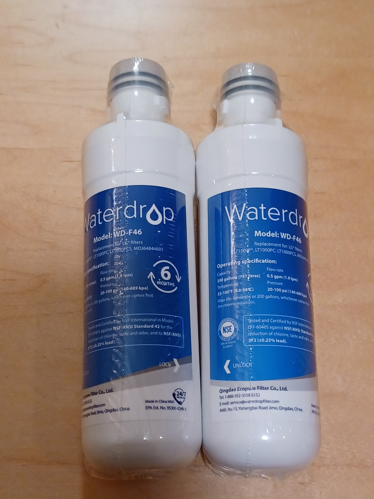 NEW 2 pack Waterdrop Replacement Filter For LG (Model: WD-F46)