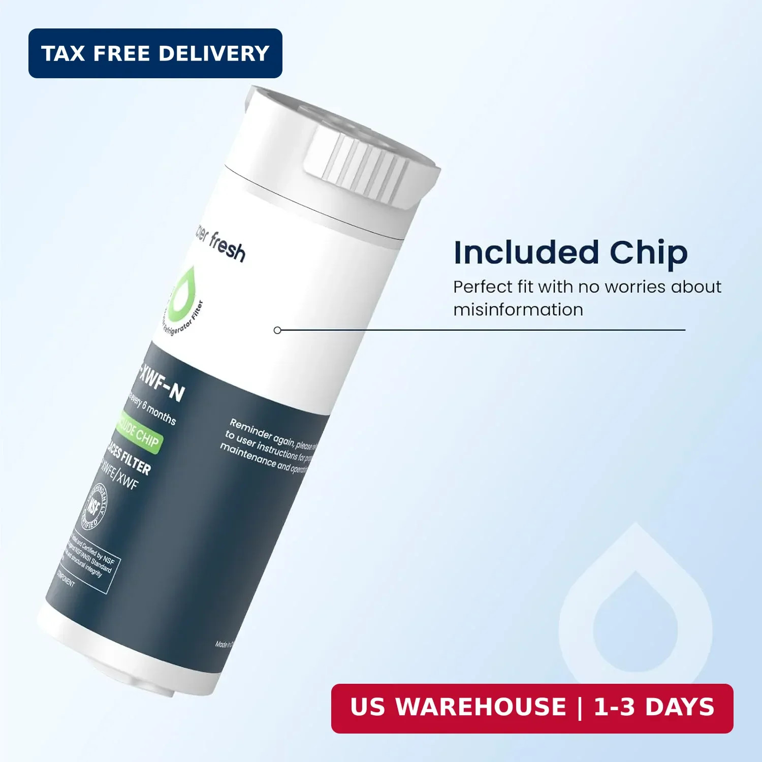 GLACIER FRESH Water Filter Compatible with XWFE (Built-in CHIP), Replacement for