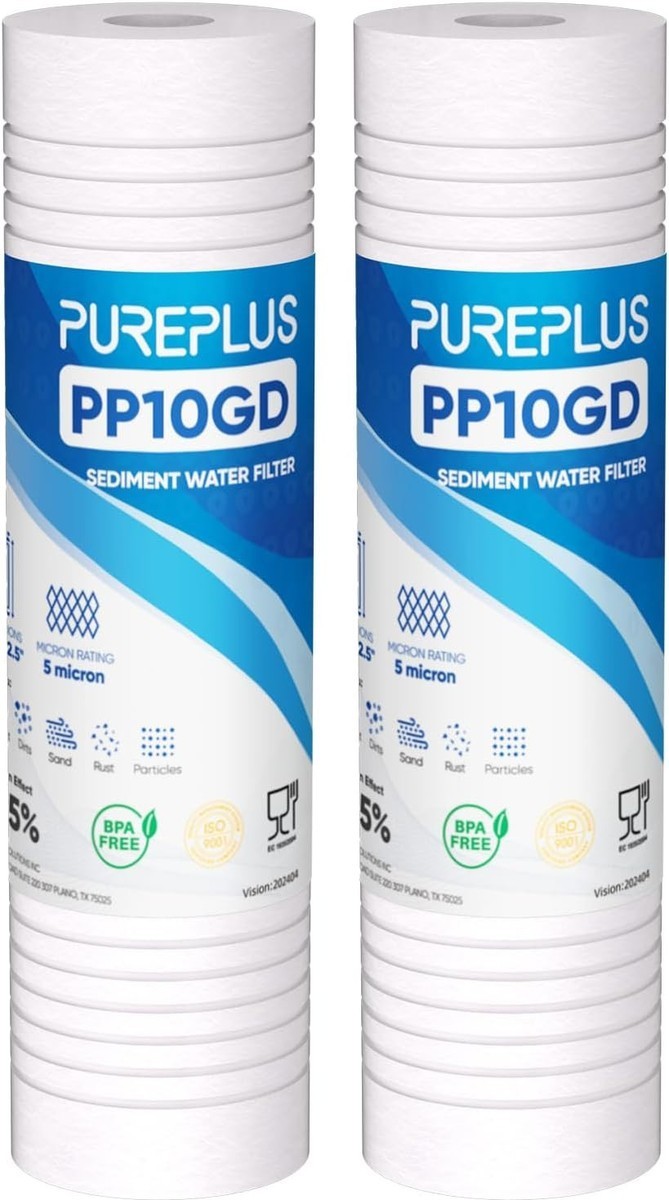 2 Pack Sediment Water Filter PurePlus PP10GD 5 Micron 10″ X 2.5″