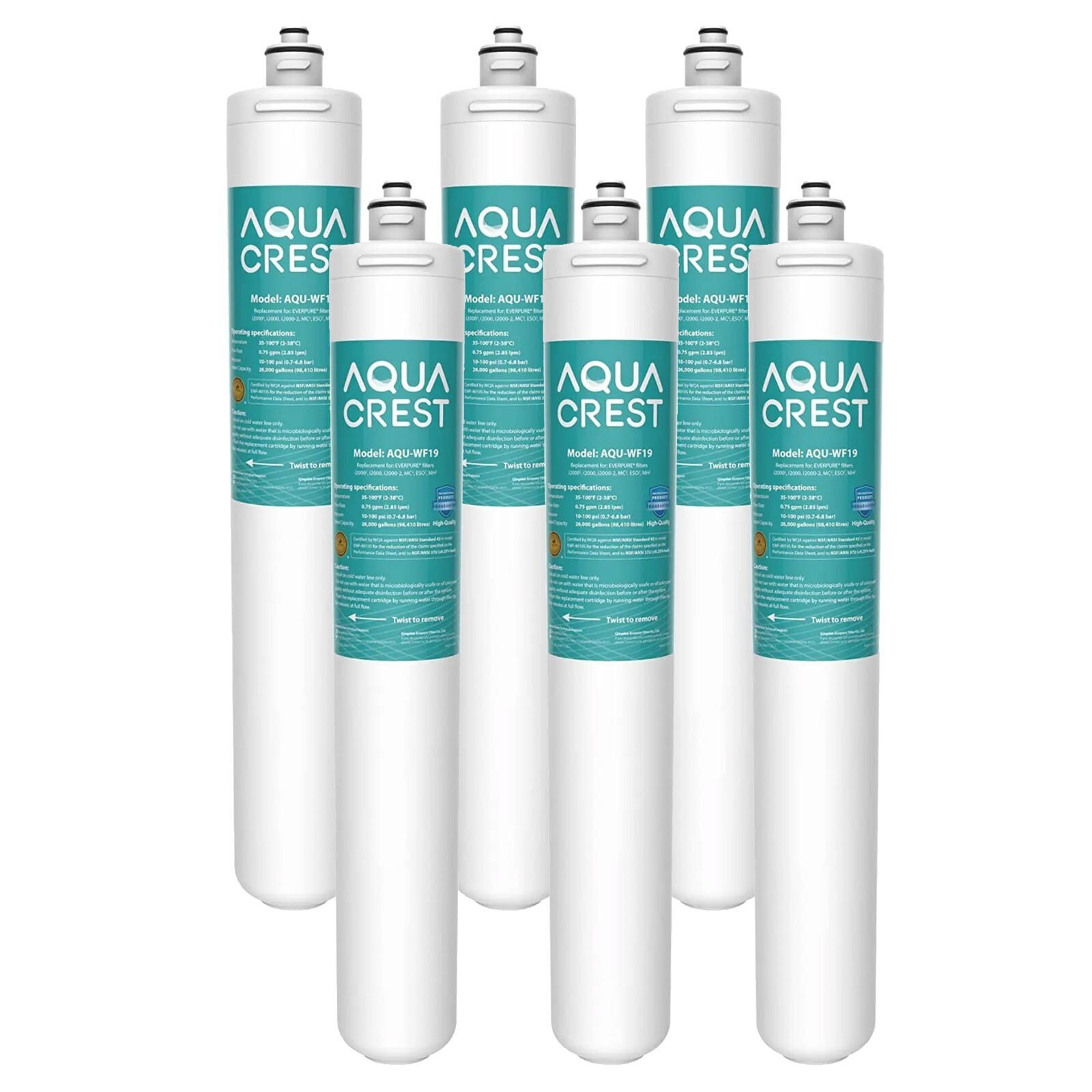AQUA CREST I2000 2 Under Sink Water Filter, Replacement for Everpure i2000 (6)
