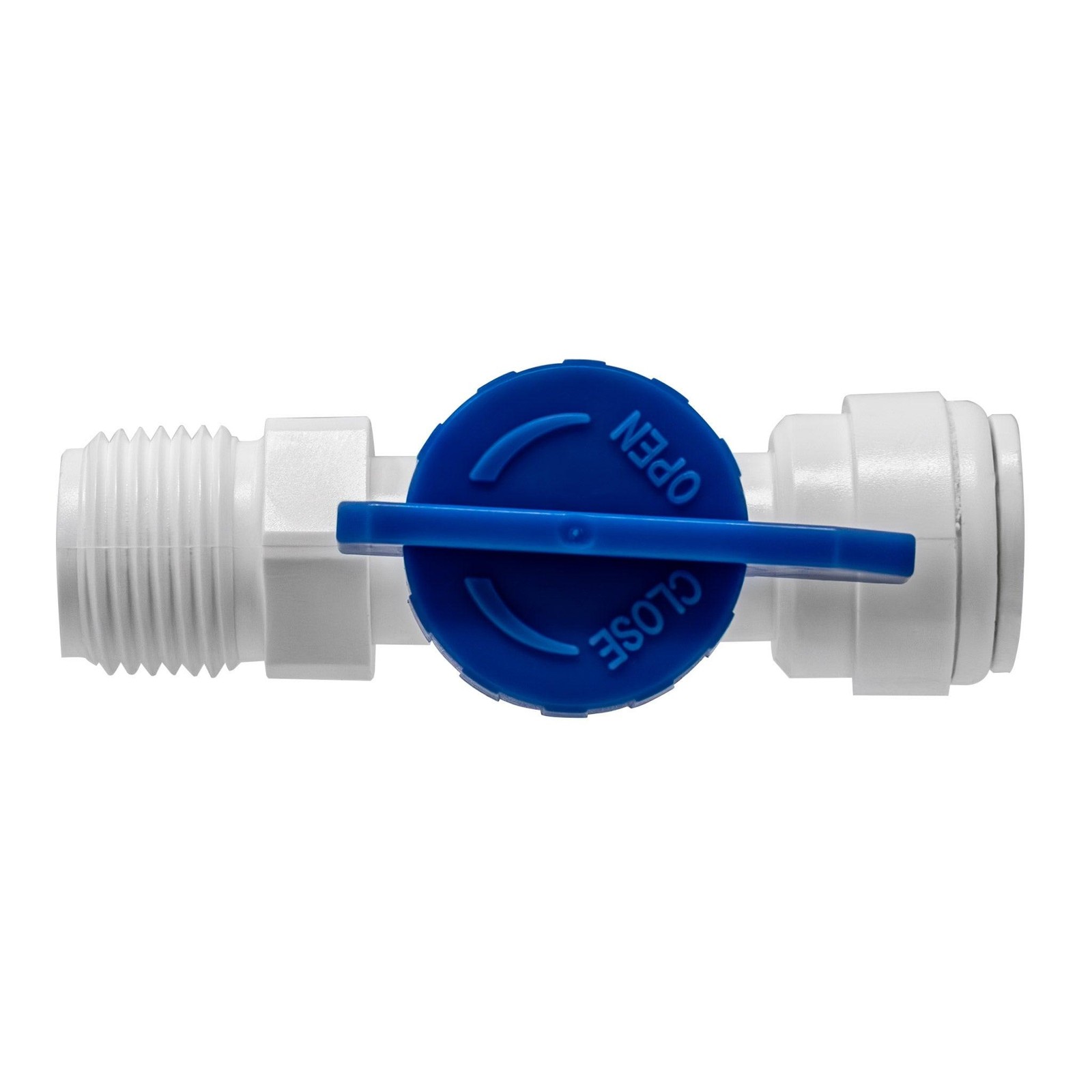 Quick connect in-line ball valve. 3/8″ quick connect x 3/8″ male thread.