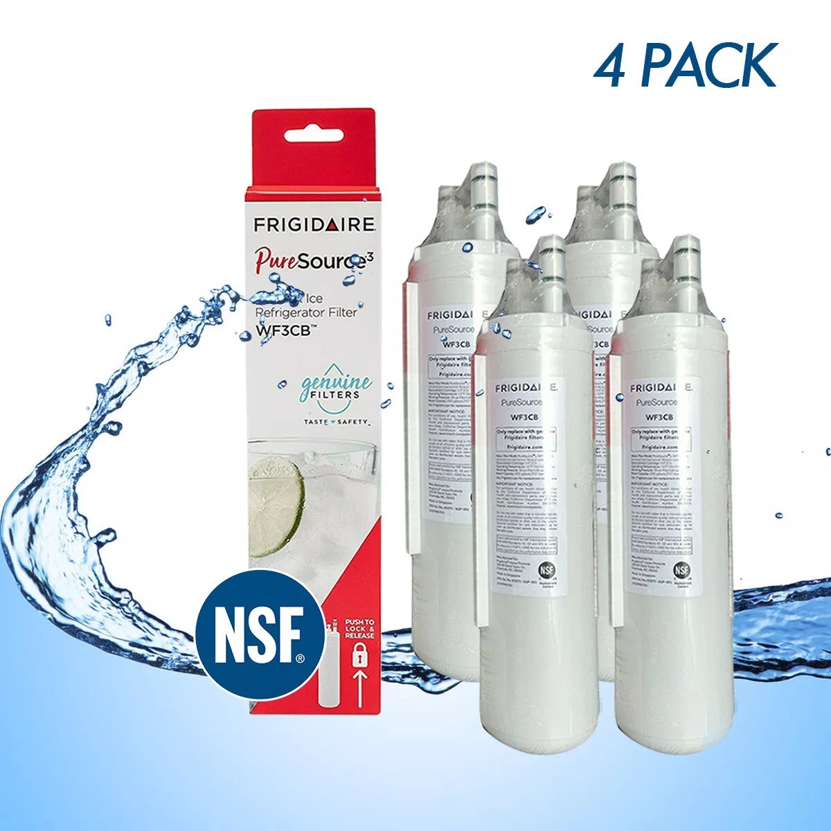 4 Pack Frigidaire WF3CB PureSource 3 Replacement Refrigerator Water Filter