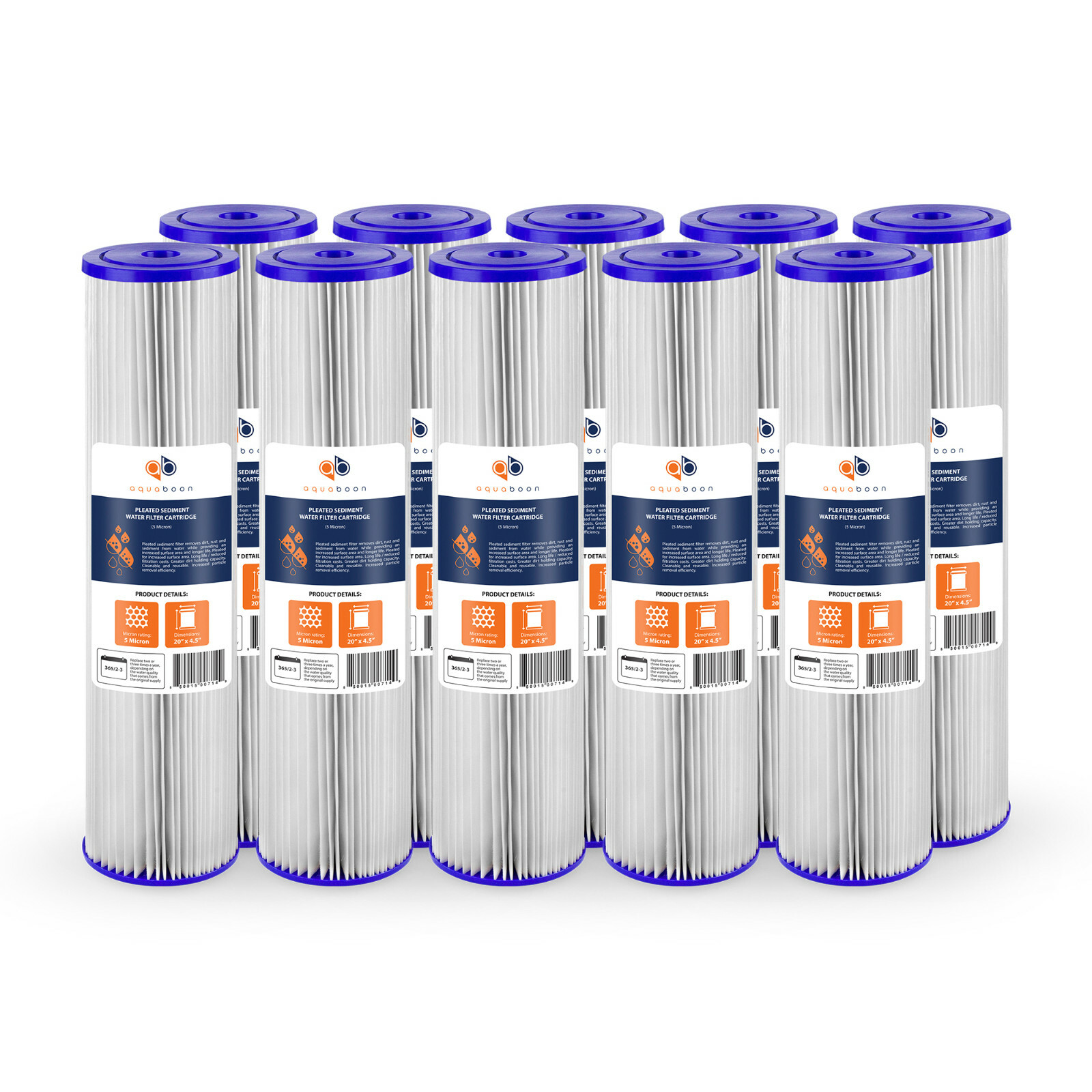 10PK of Big Blue 5µm Pleated Washable Sediment Water Filter 20″x4.5″ by Aquaboon