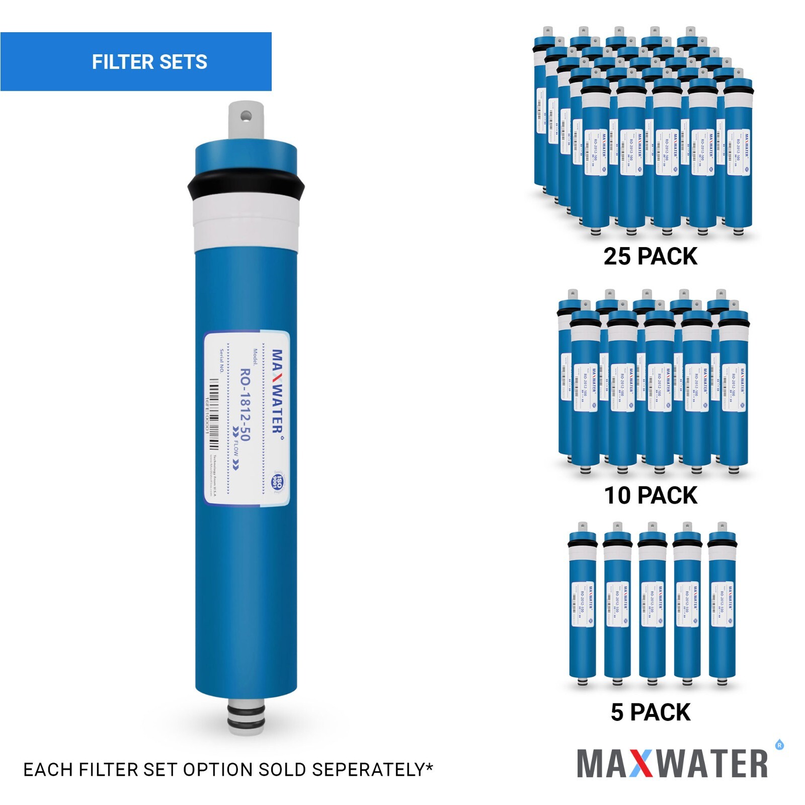 (1-25 PACK) 100 GPD RO Max Water Water Filter System Membrane