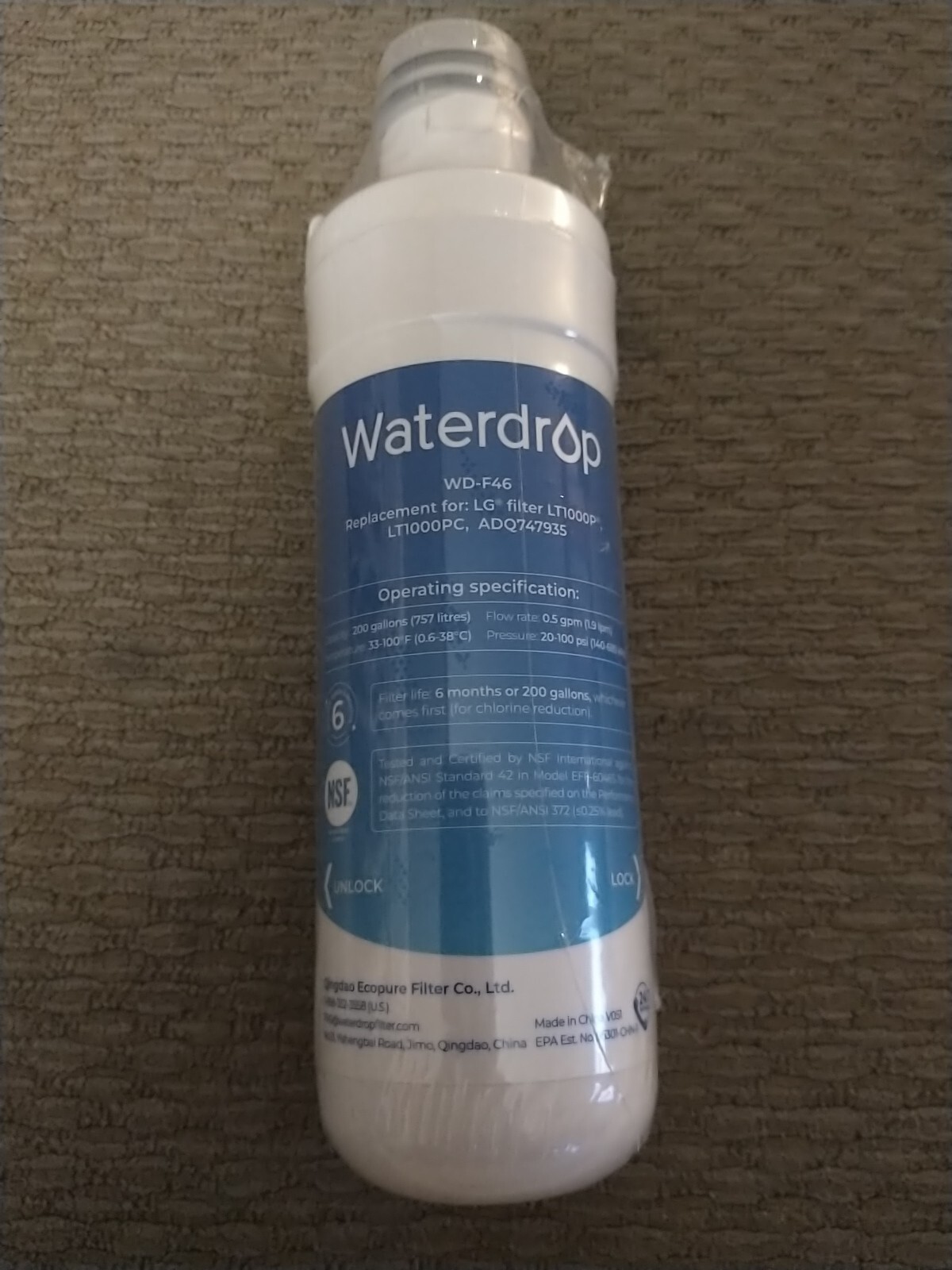 Waterdrop WD-F46 Water Refrigerator Filter New Sealed Filter, New, Sealed
