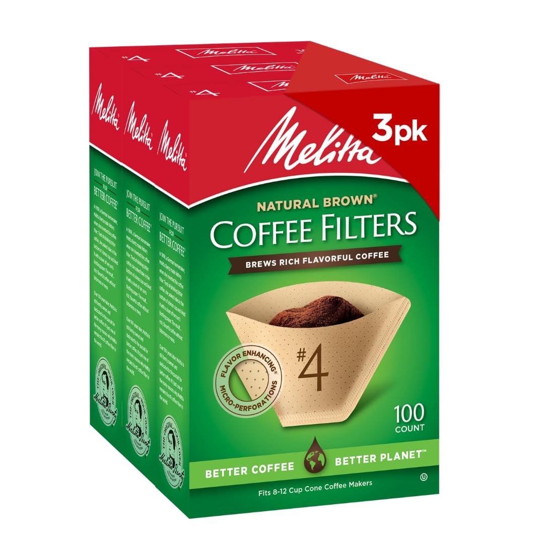 Melitta #4 Cone Coffee Filters, Natural Brown, 100 3-Pack, Brown