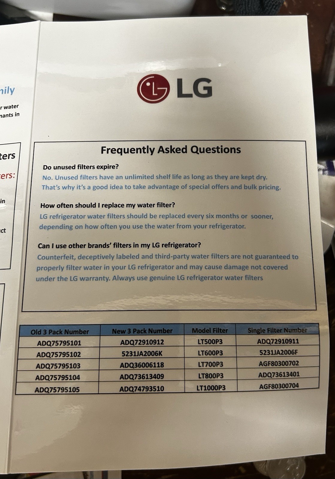 1 Pack Genuine LG LT700P Water Filter Refrigerator Part ADQ360061 Sealed NSF
