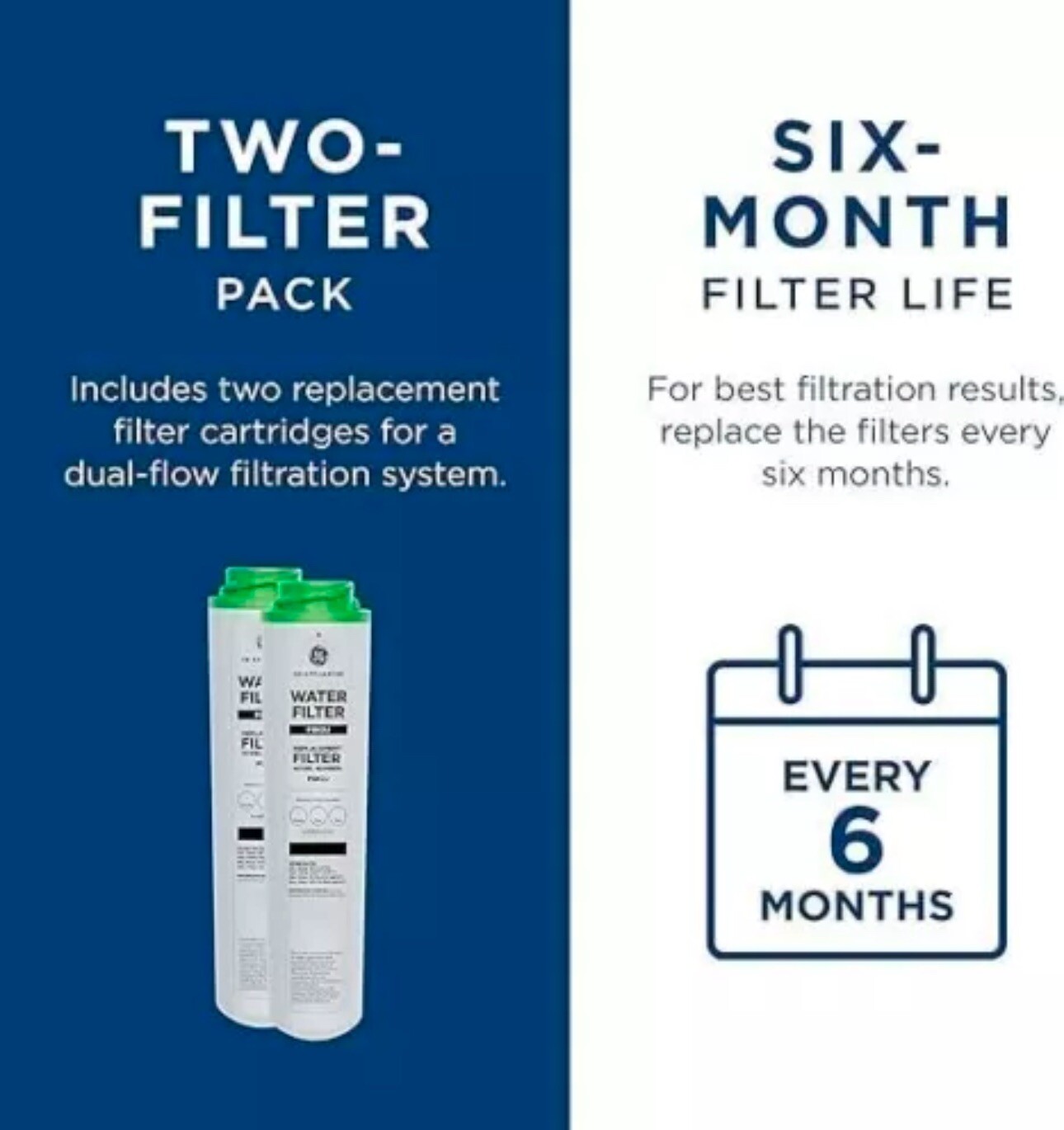 2 PACK GE FQK2J Under Sink Dual Flow Drinking Replacement Water Filter USA