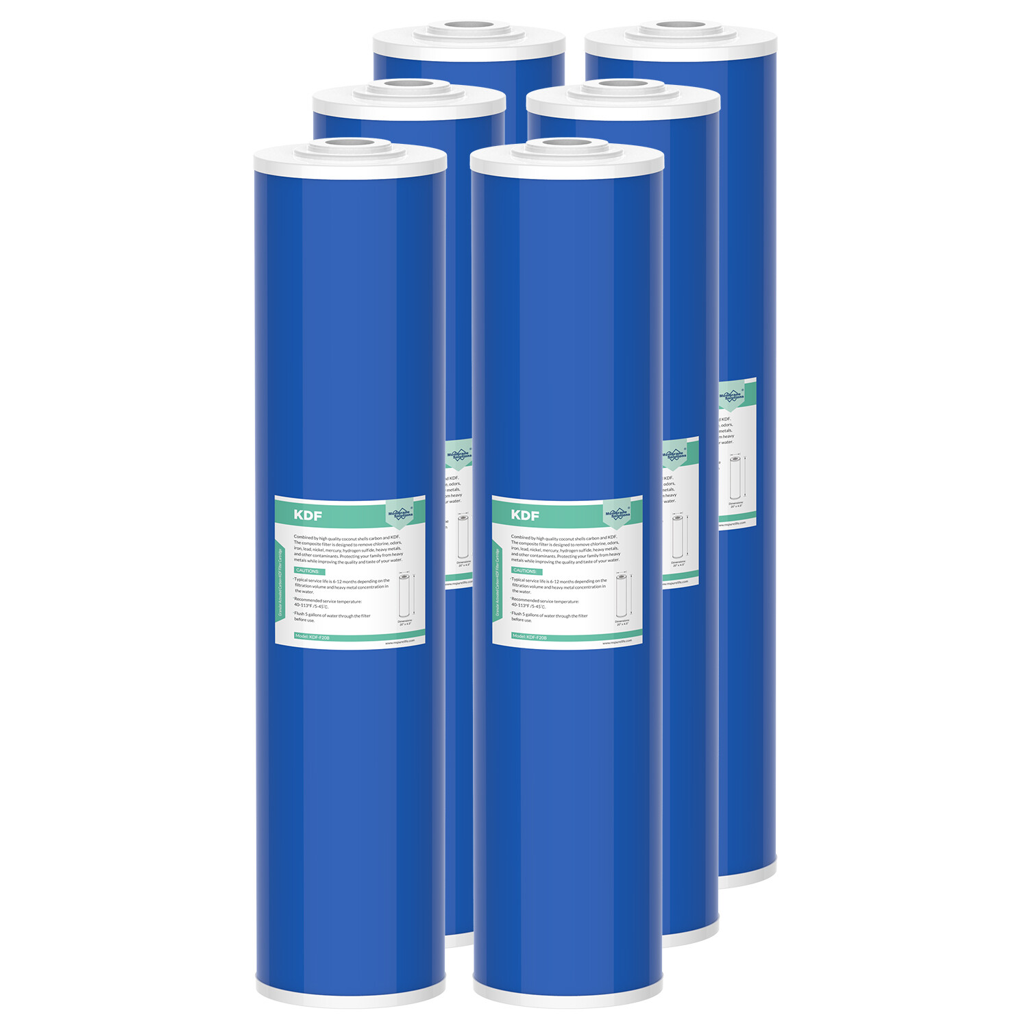 1-6 Pack 20″x4.5″ KDF GAC Big Blue Whole House Water Filter Heavy Metal Removal