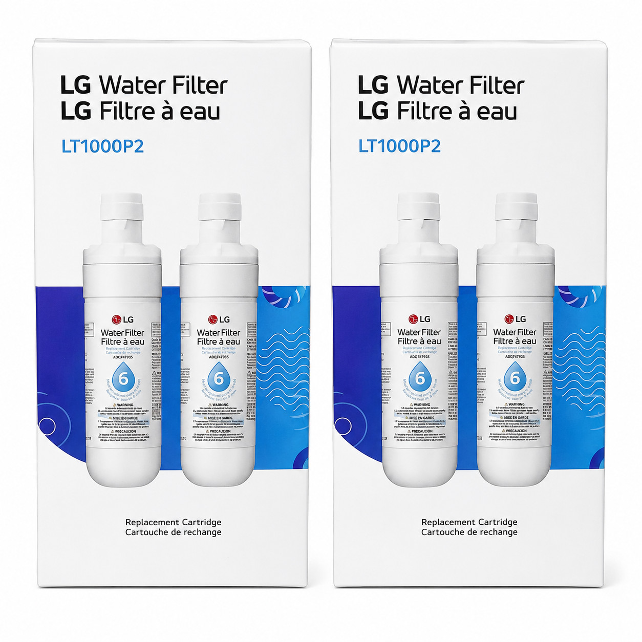2 Pk X2 Genuine LG LT1000P2 6-Month / 200 Gal Refr Replacement Water Filter