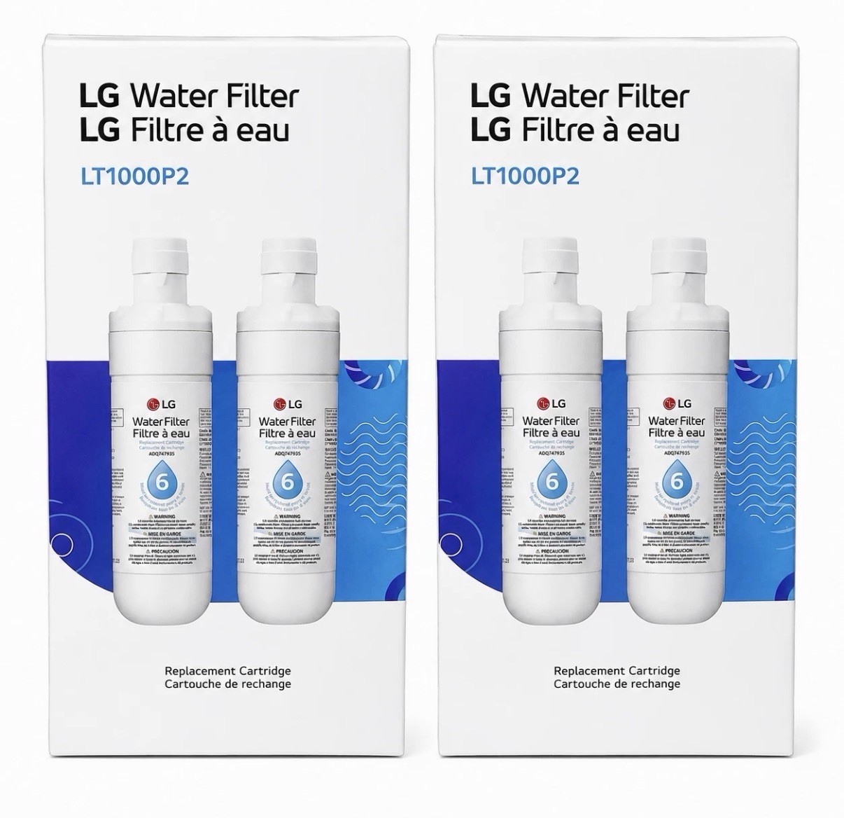 2 Pk X2 Genuine LG LT1000P2 6-Month / 200 Gal Refr Replacement Water Filter