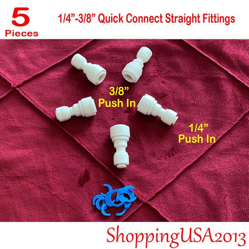 5 Pc 1/4-3/8 Quick Connect Straight Fitting Connector Push In RO Under sink