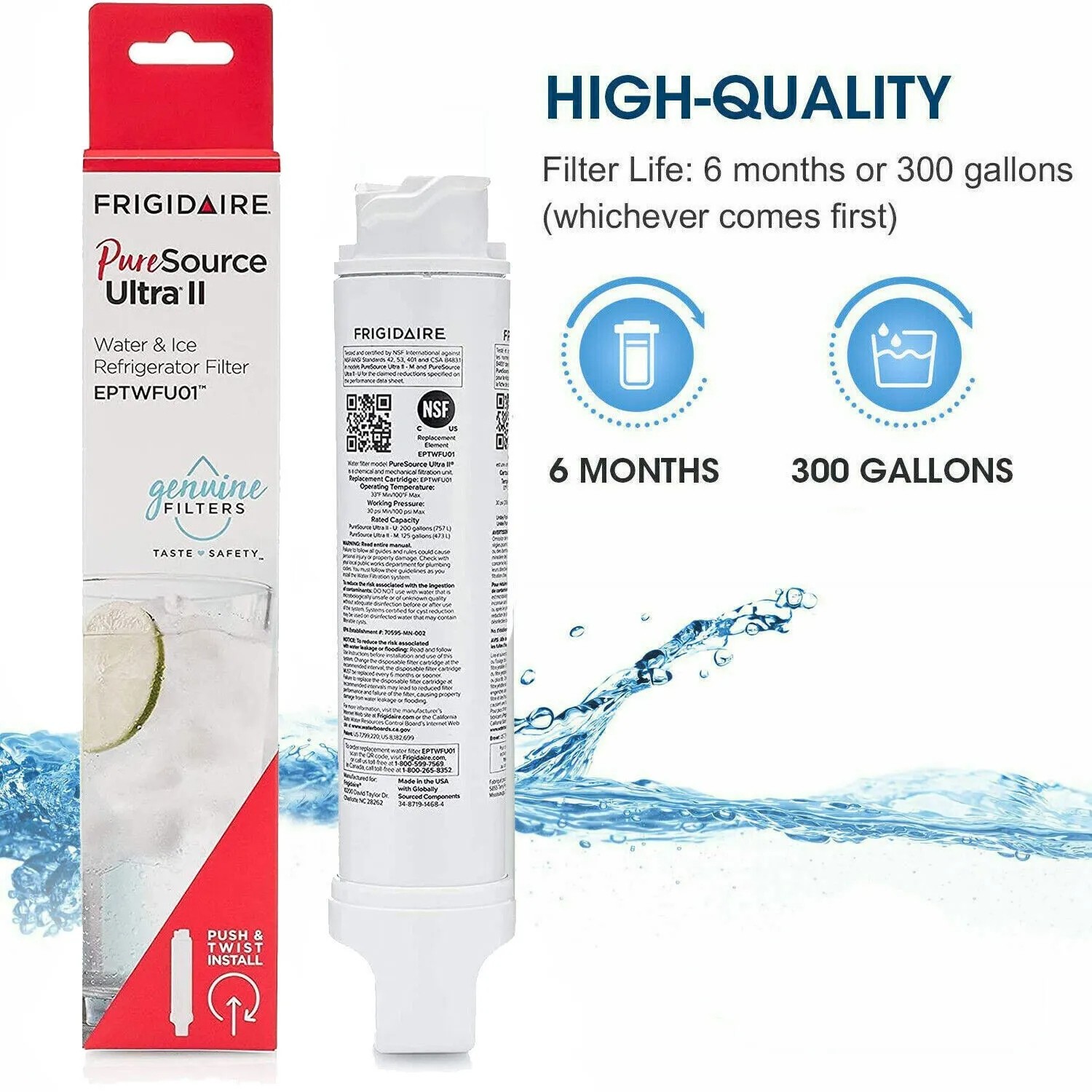 2pack Frigidaire EPTWFU01 Pure Source Ultra II Refrigerator Water Filter Sealed