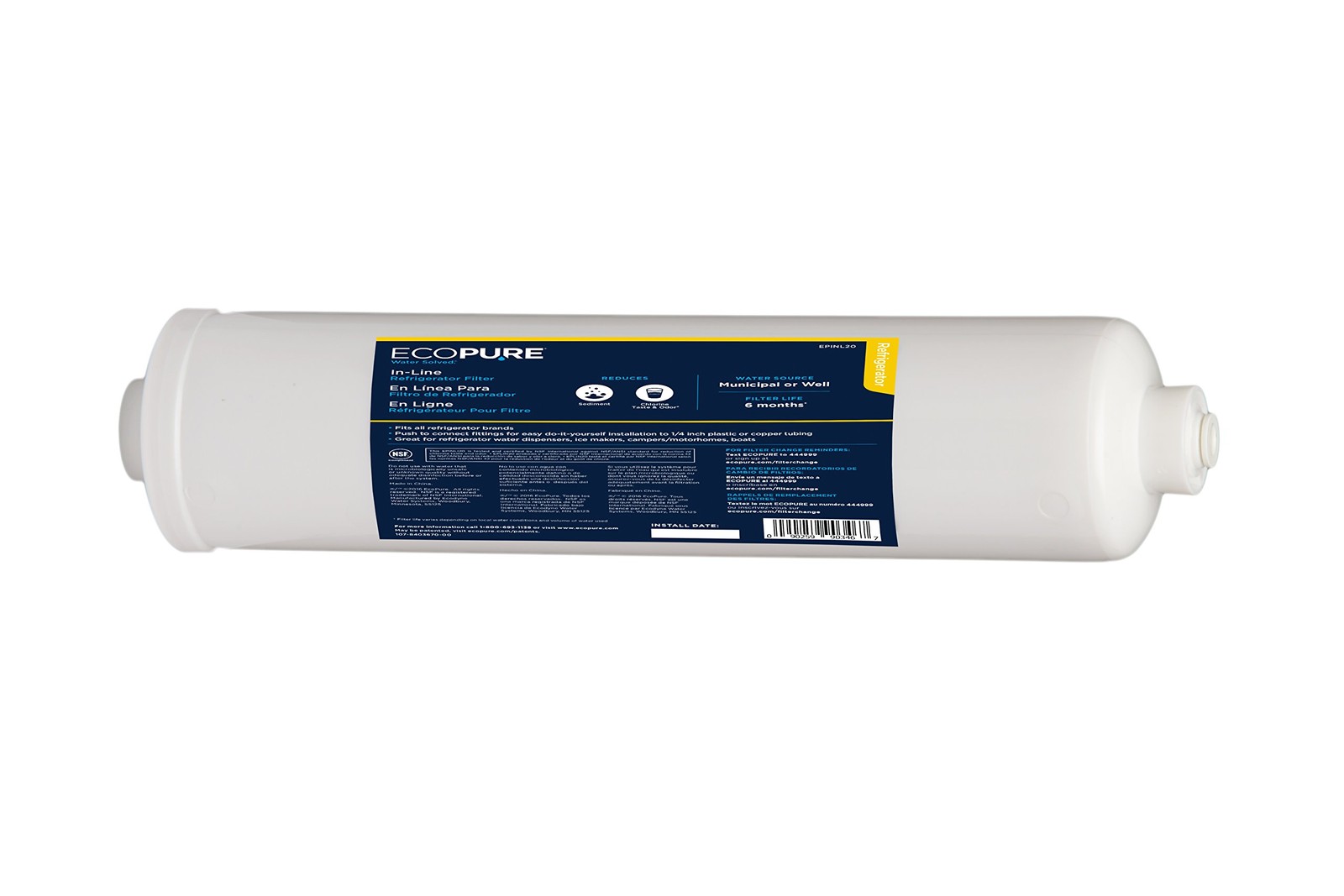 EcoPure EPINL20 In-Line Refrigerator & Icemaker Water Filter – Universal Fit …
