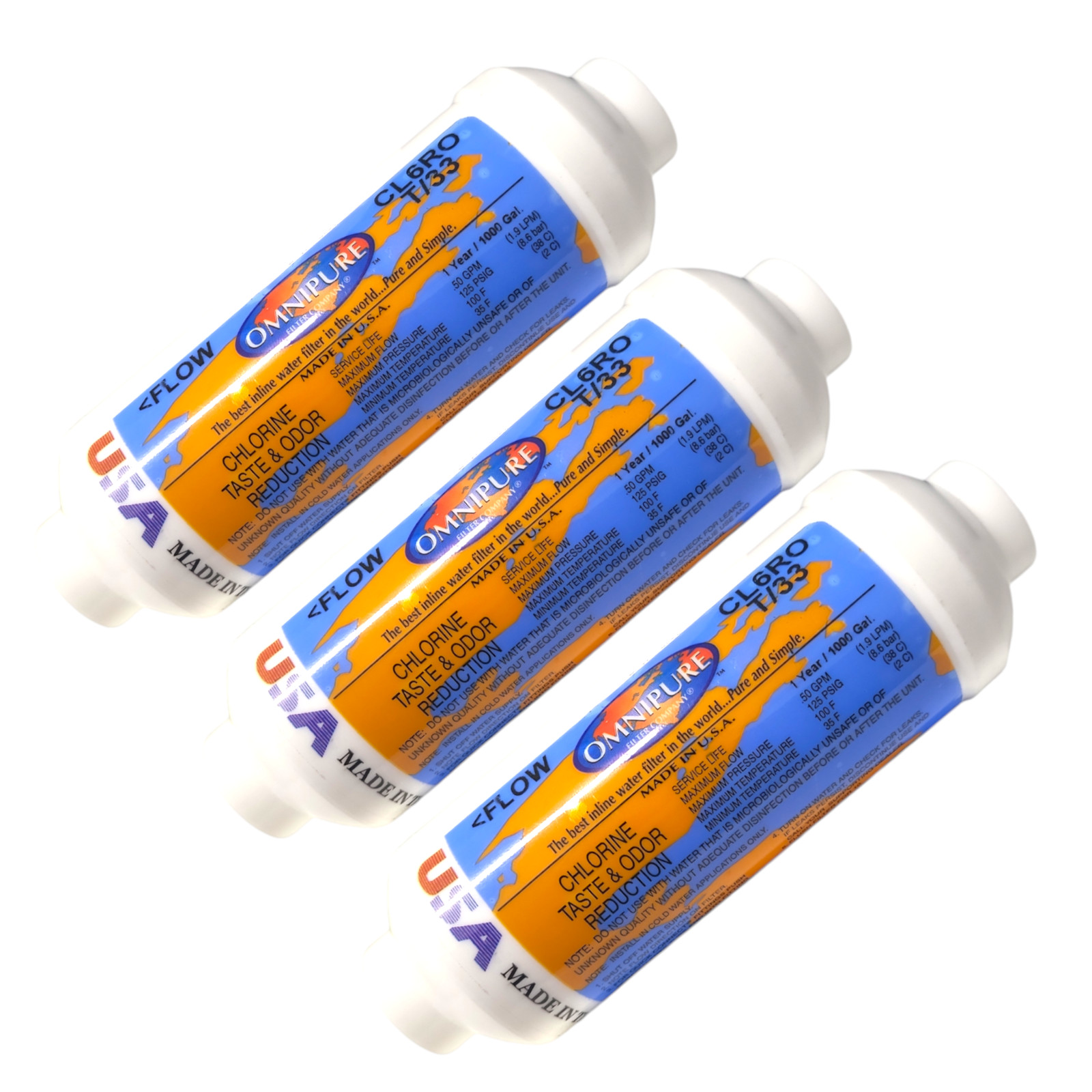 Omnipure CL6ROT/33-B Carbon filter for Chlorine and Taste 6″x 2″ for 1/4″FPT 3Pk