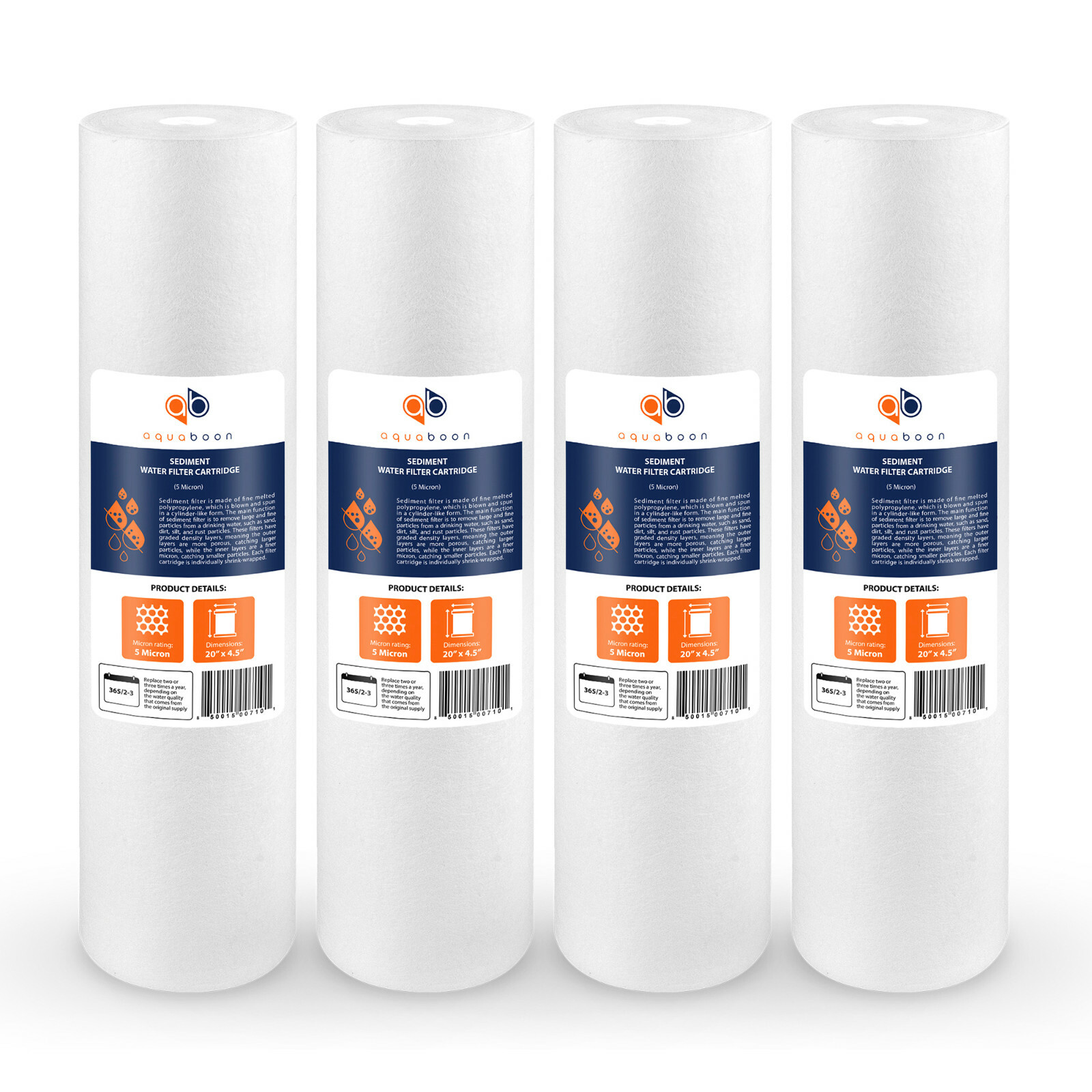 4PK of Big Blue 5 Micron 20″ x 4.5″ Sediment Water Filter Cartridge by Aquaboon