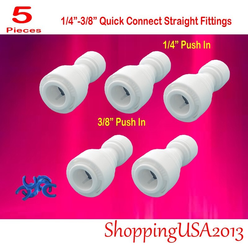 5 Pcs 1/4-3/8 Quick Connect Straight Fitting Connection Push In Water Filter