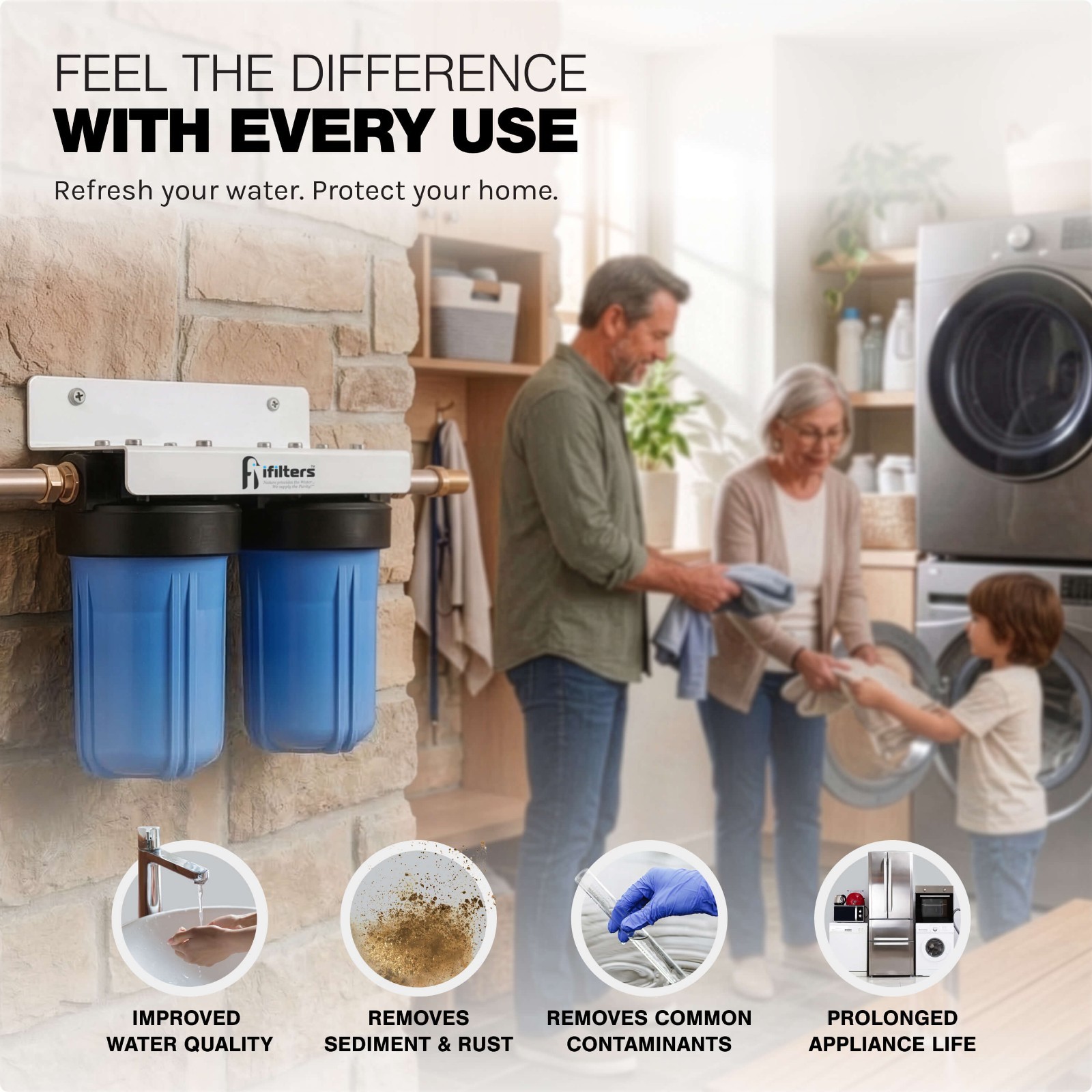 Well Water Filtration System Sediment Odor Taste Rust Whole House, 1″ Ports