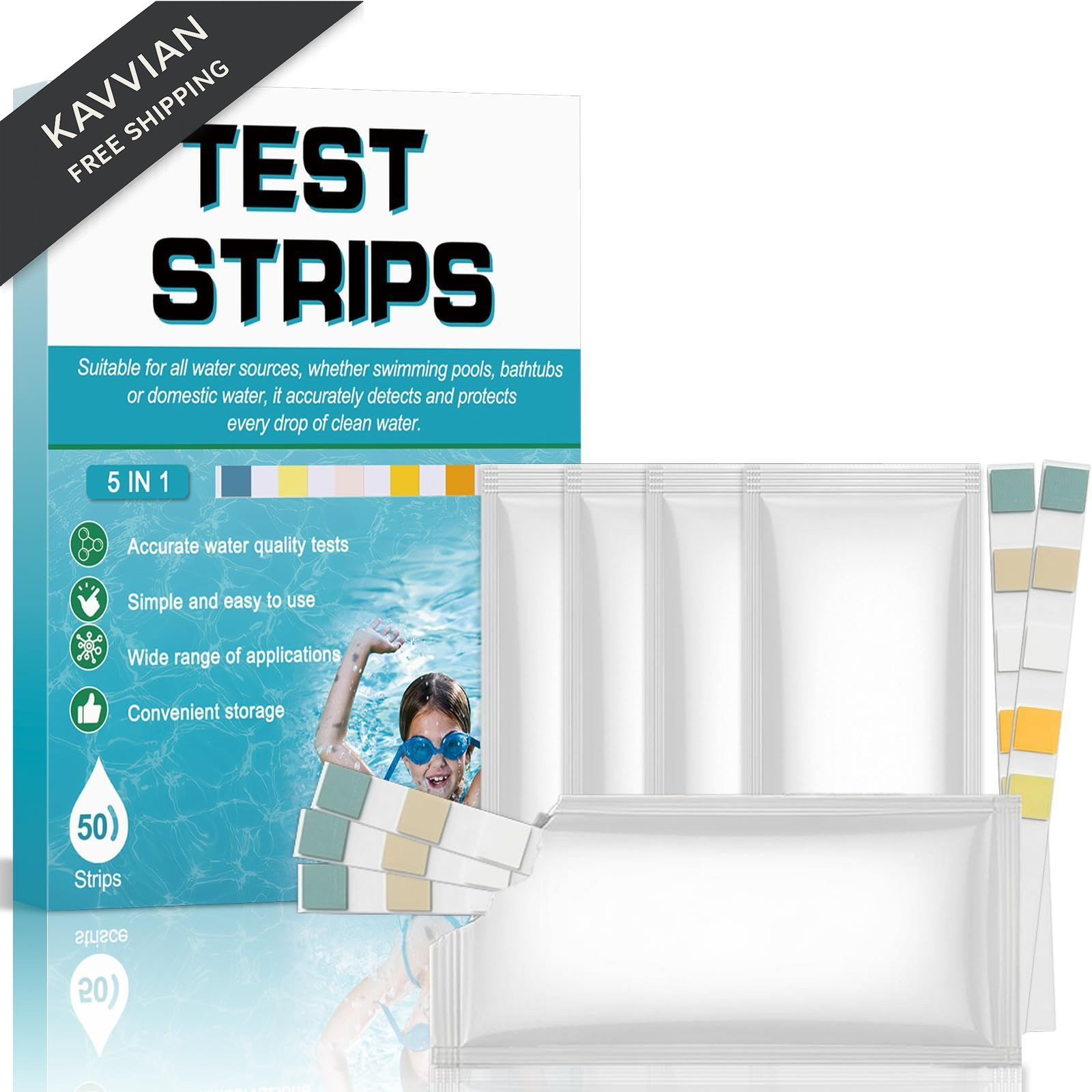 Pool Test Strips 5 in 1 Accurate Swimming Water Kit for pH, Free…