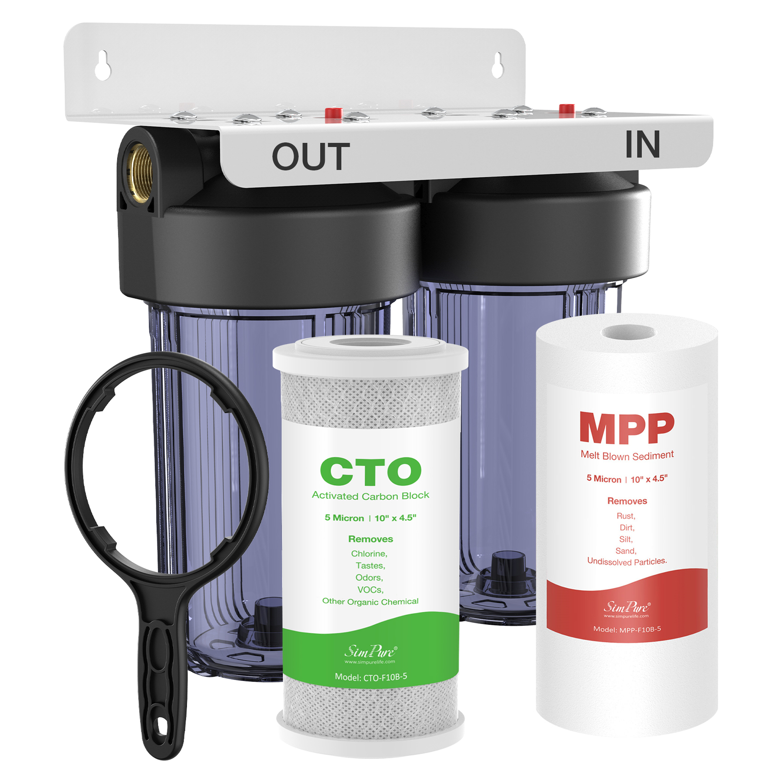 10″x4.5″ Big Blue Whole House Water Filter System for Well + 1 Set Extra Filter