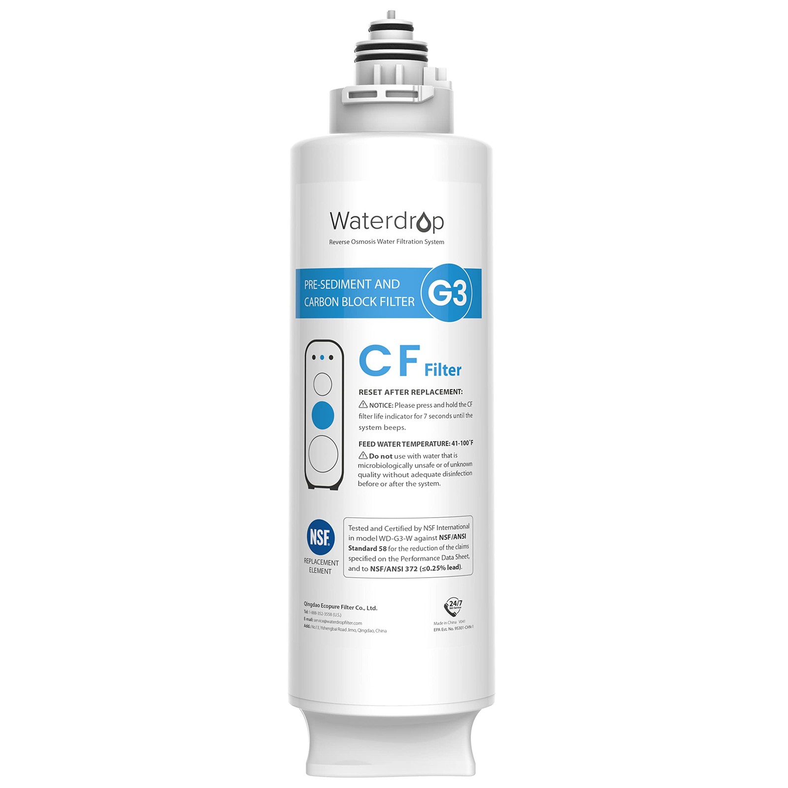 Filter Replacement Waterdrop G3-N1CF for G3-W G3P600 G3P800 RO Reverse