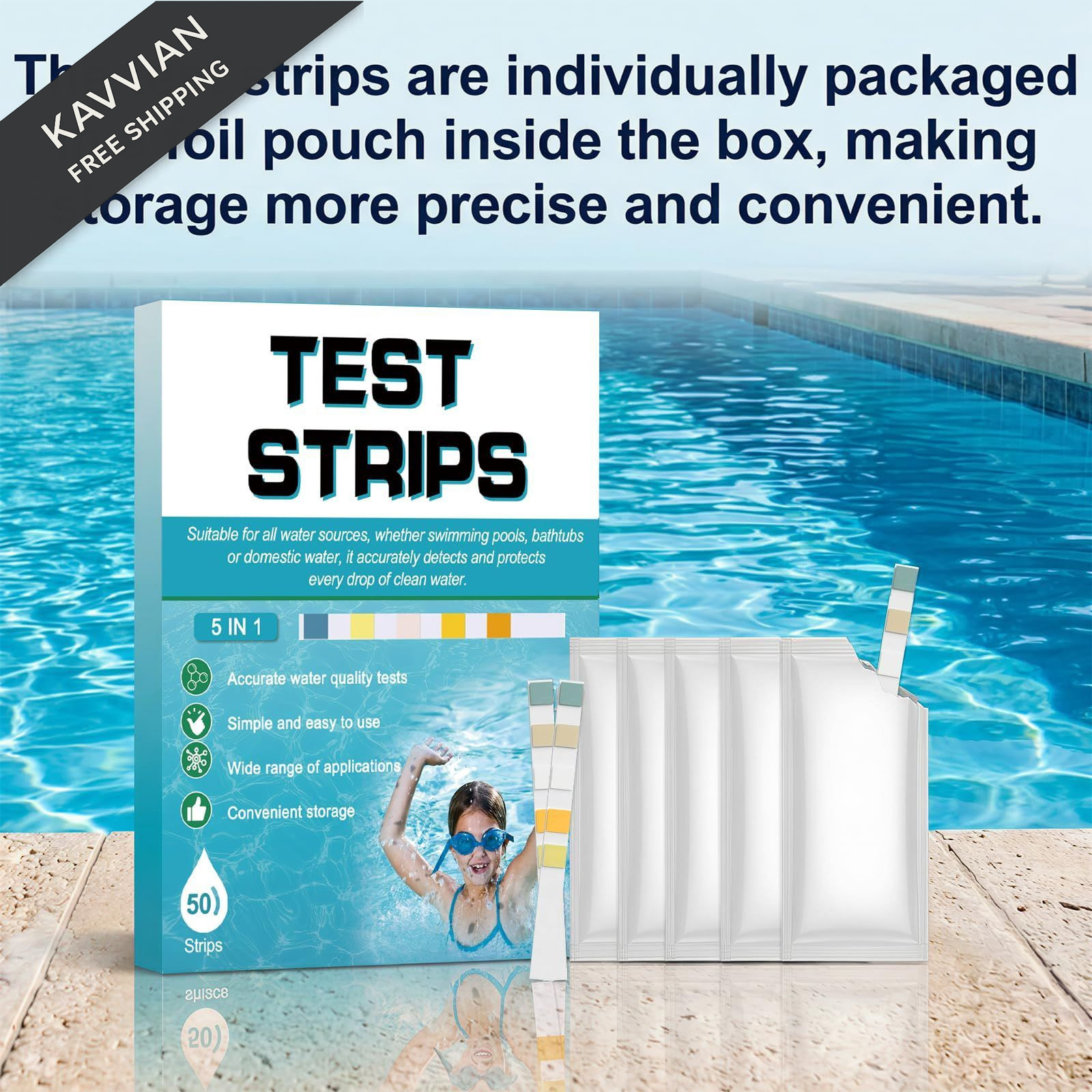 Pool Test Strips 5 in 1 Accurate Swimming Water Kit for pH, Free…