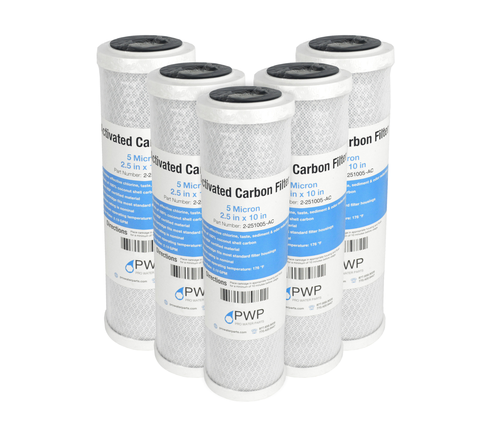 Activated Carbon CTO Water Filter Cartridge Standard 2.5 x10″ 5 Micron 5 pack