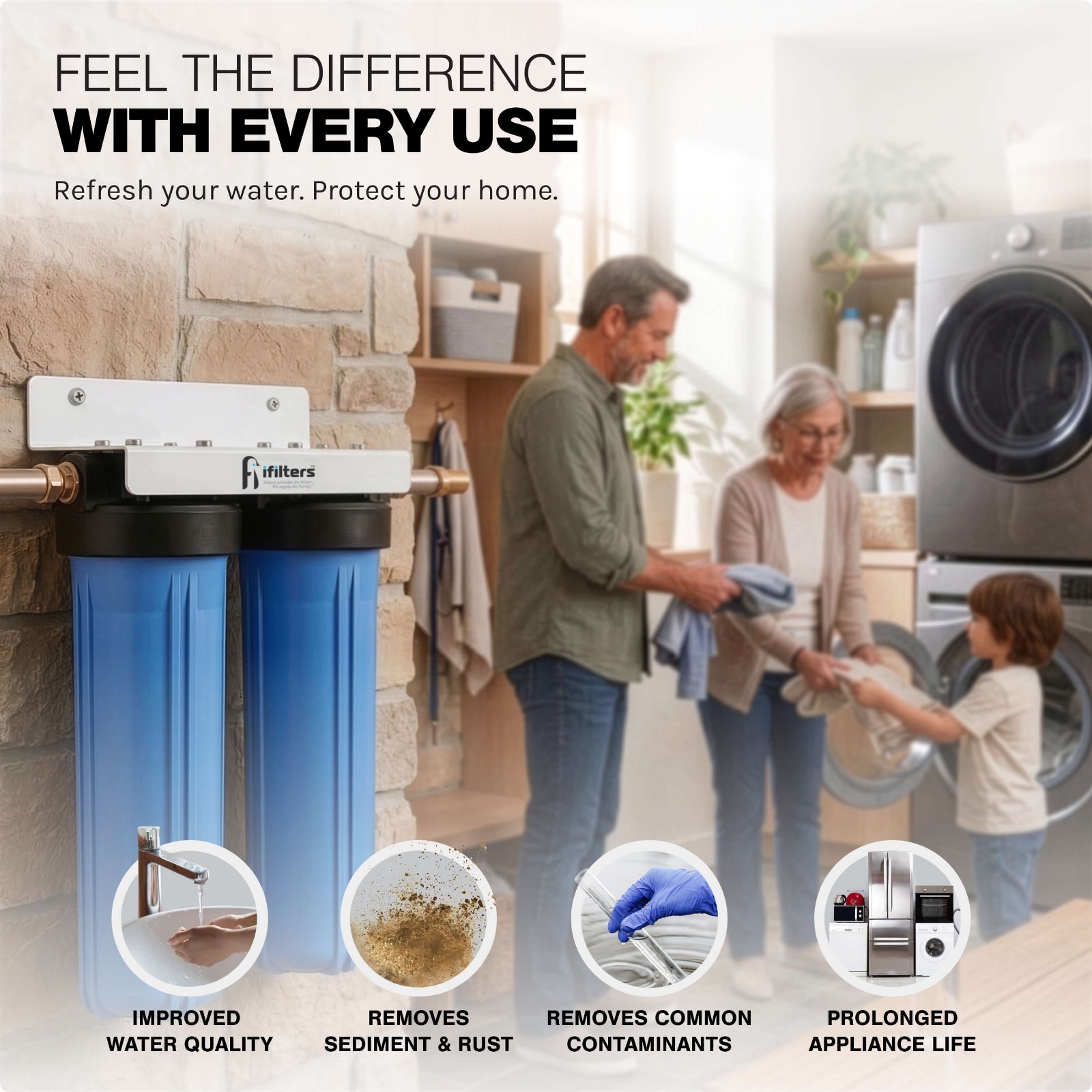 Well Water Dual Filtration System Sediment Odor Taste Rust 20″, 1″ Ports