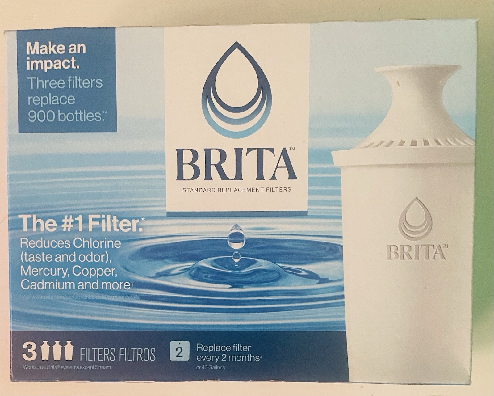 3 x BRITA Standard Water Filter Replacement for Pitchers and Dispensers 0B03 NEW