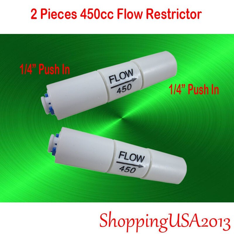 2 Pcs 450cc 1/4 Flow Restrictor Push In Quick Connect Unter Sink RO Water Filter