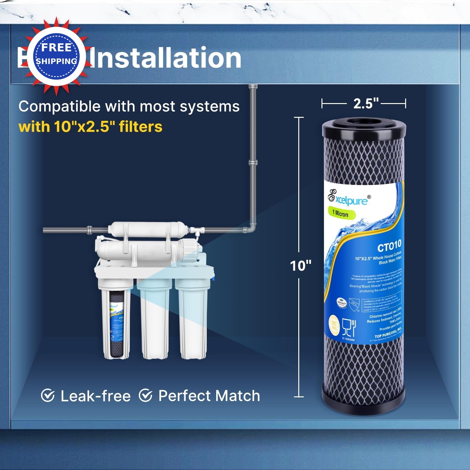EXCELPURE 1 Micron 10 x 25 Water Filter Cartridge 4PACK Compatible with iPhone