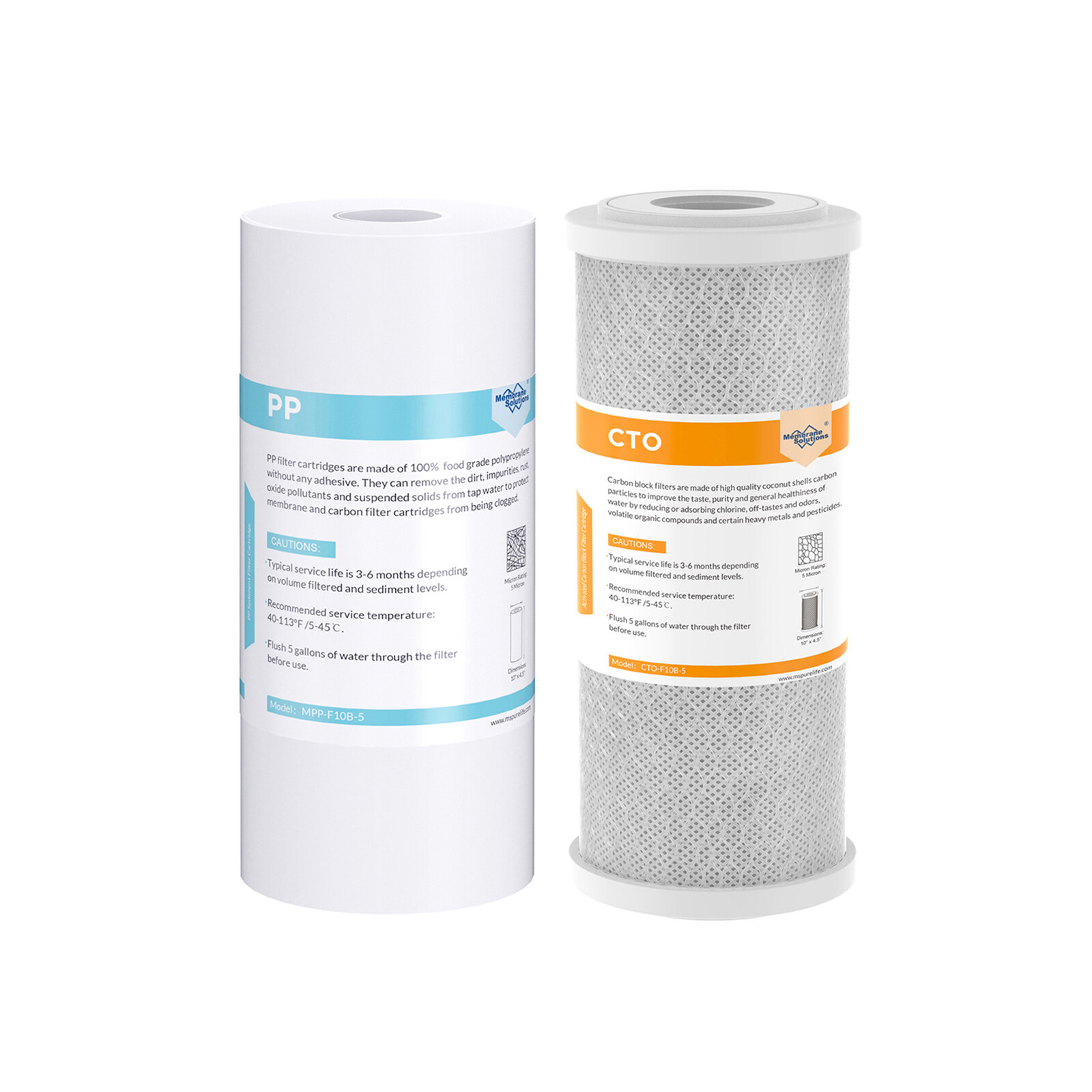 2 Pack 5μm 10×4.5″ Sediment Carbon Block Whole House Water Filter RO Replacement