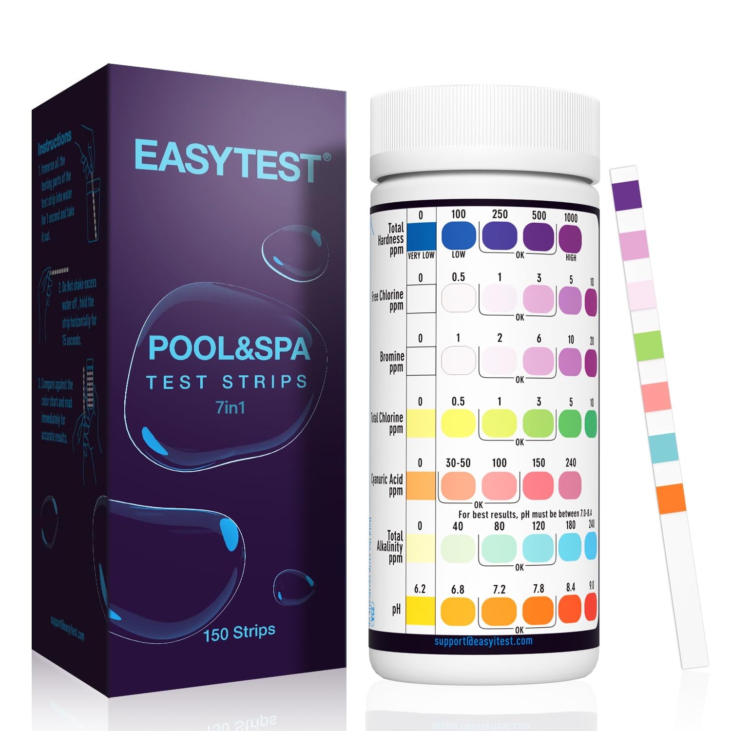 EASYTEST 7-Way Pool Test Strips, 150 Strips Water ^ 7 in 1 ^