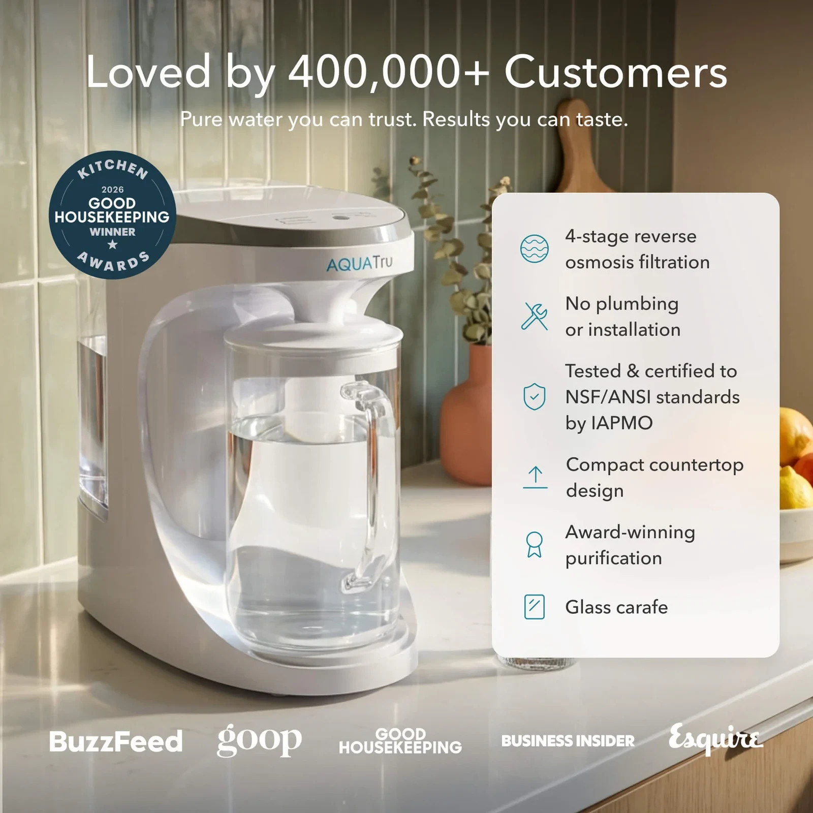 AquaTru Carafe: Reverse Osmosis Water Purifier w/ 5 EXTRA FILTERS (2 YRS)