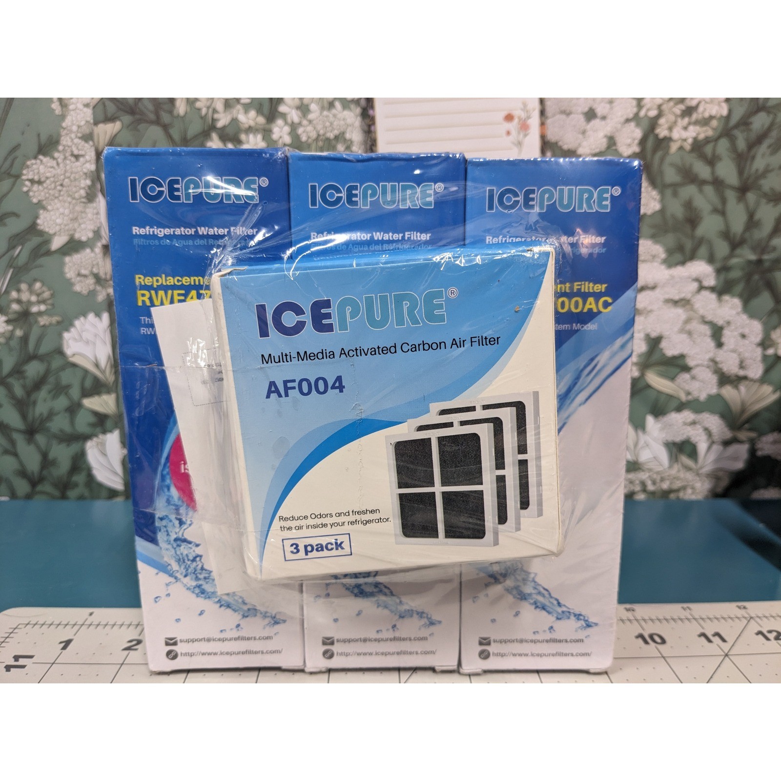 ICEPURE 3 Pack RWF4700AC Refrigerator Water Filters & 3 Pack AF004 Air Filters