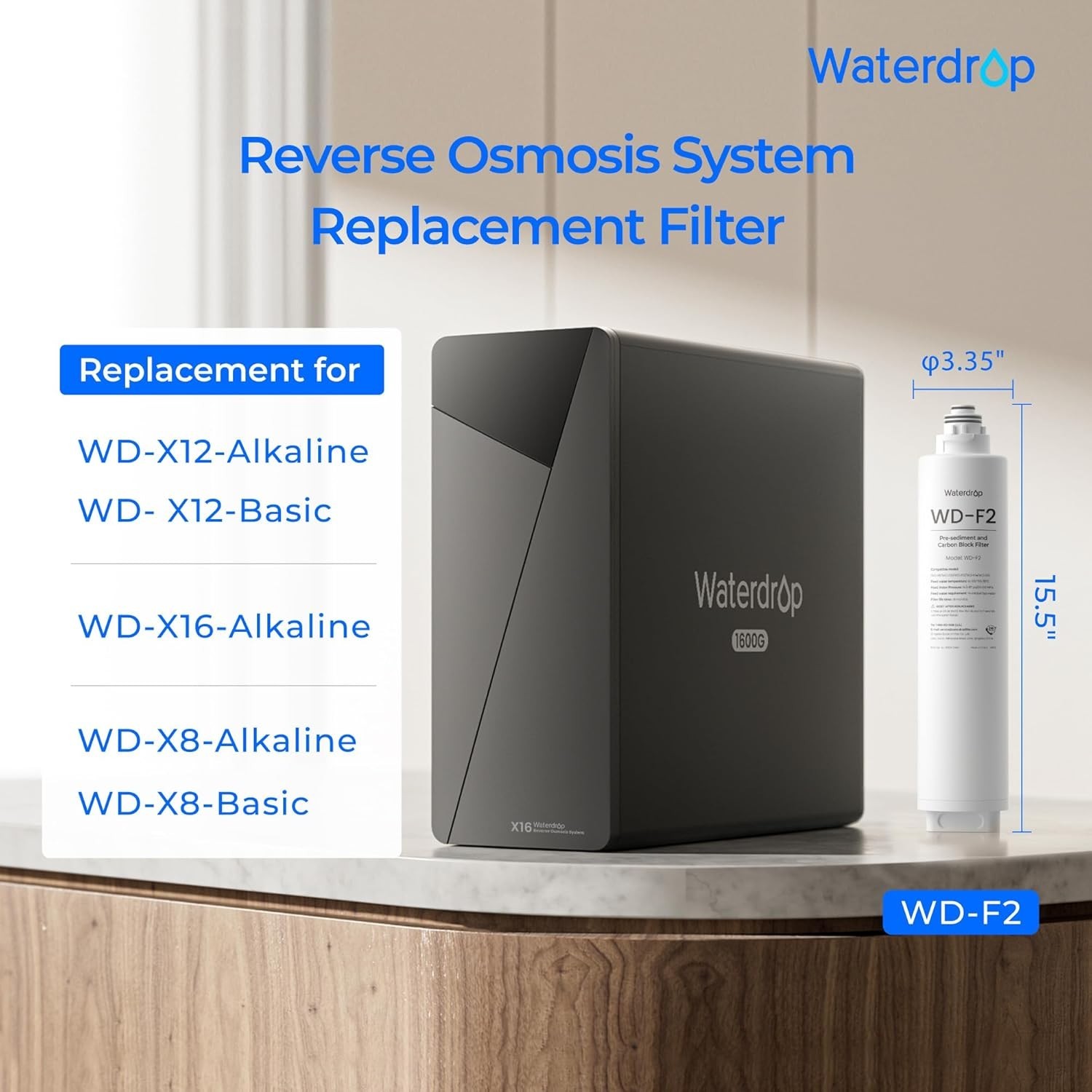WD-F2 Filter, Replacement for WD-X8-Basic & WD-X8-Alkaline & WD-X12-Basic & W…