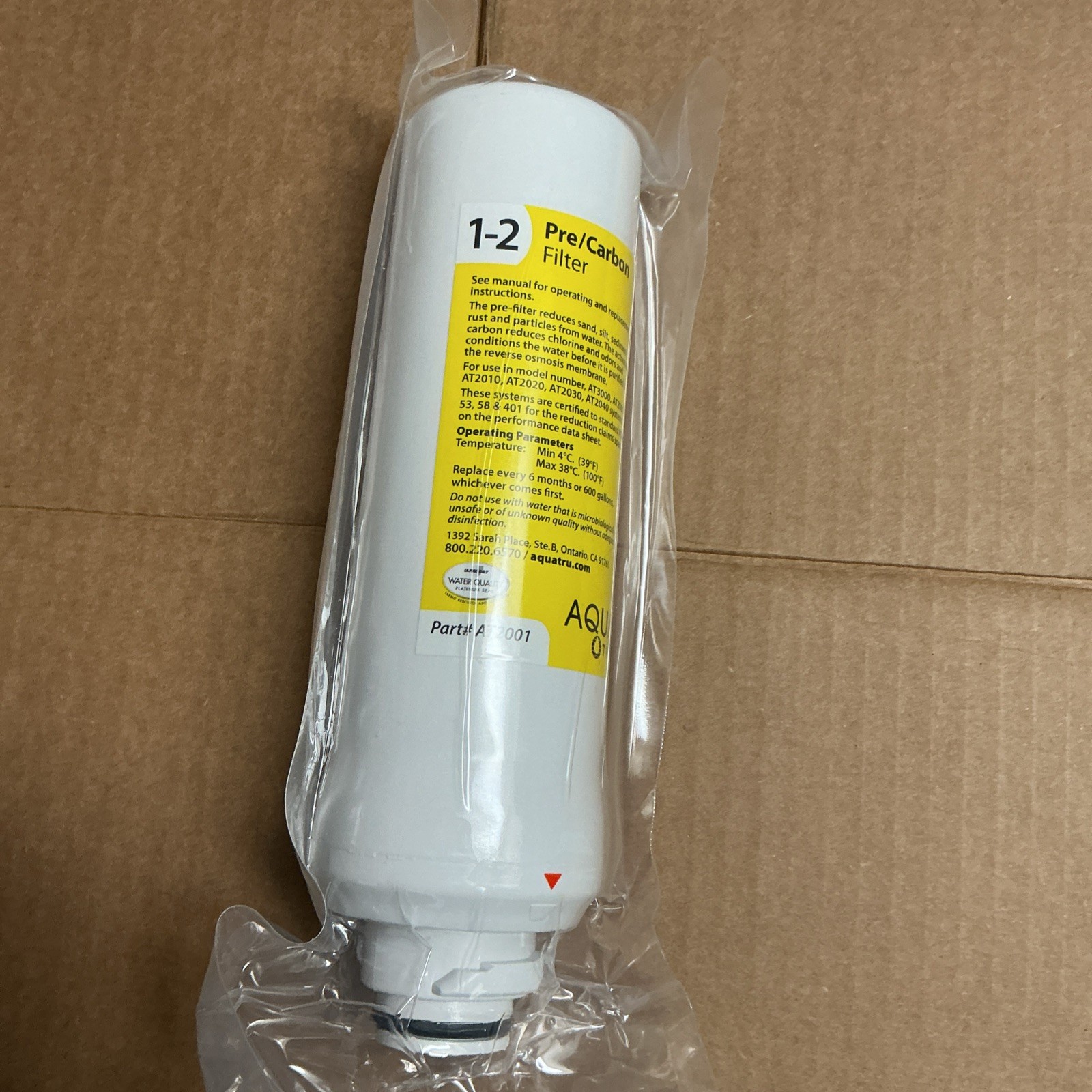 AquaTru Replacement Pre/Carbon Water Filter Stages 1-2 NWB Part AT2001