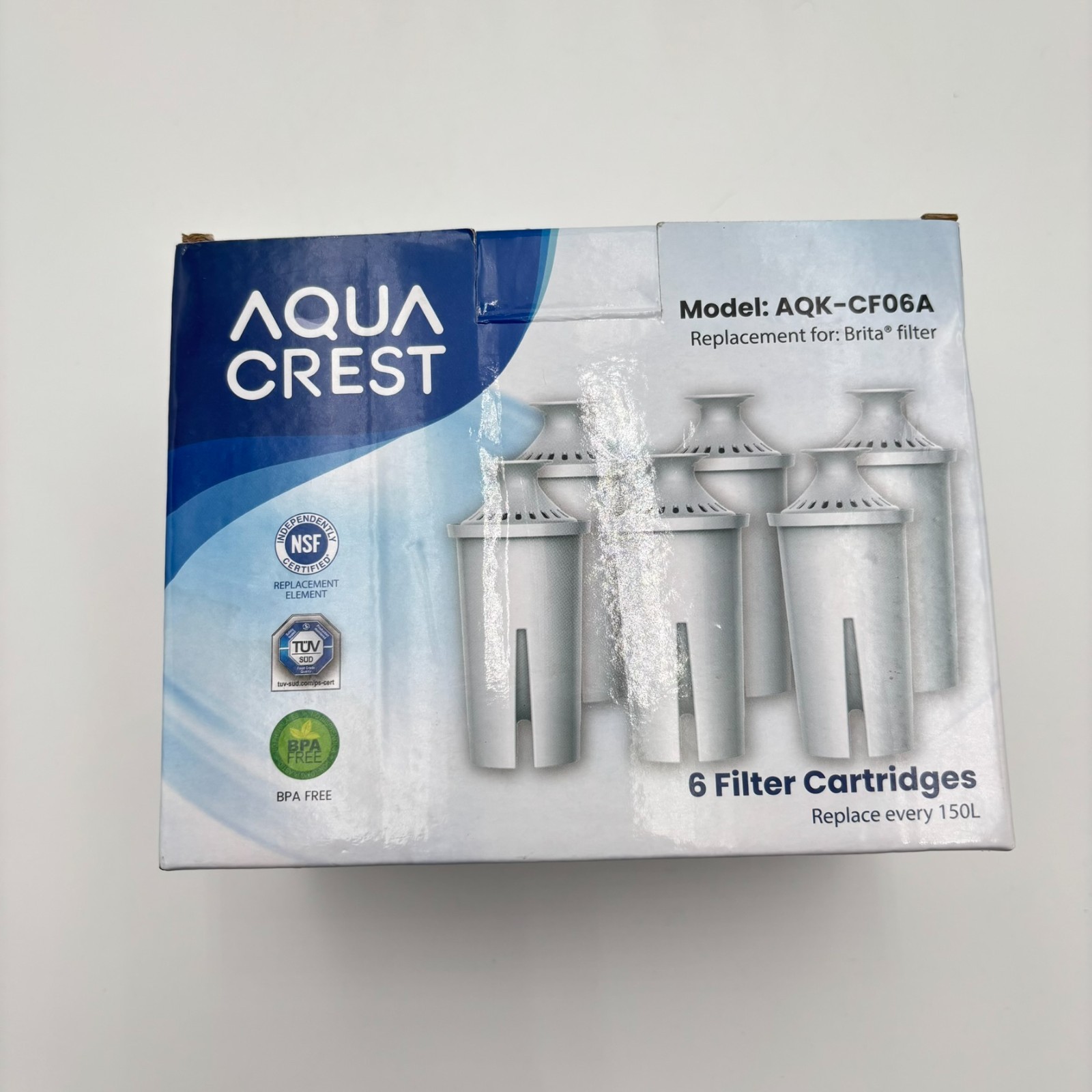 Aqua Crest AQK-CF06A 6 Pack Water Filter Replacement For Brita Pitchers BPA Free