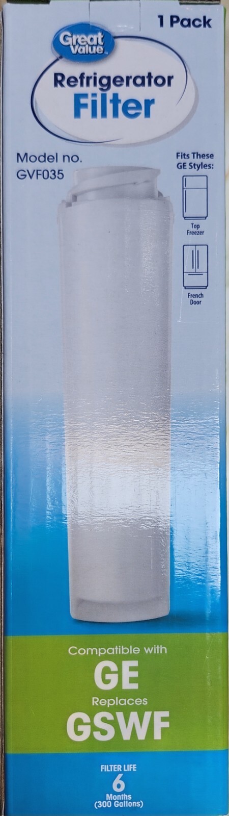 2 Great Value Refrigerator Filter Model No. GVF035 Replacement for GE Kenmore