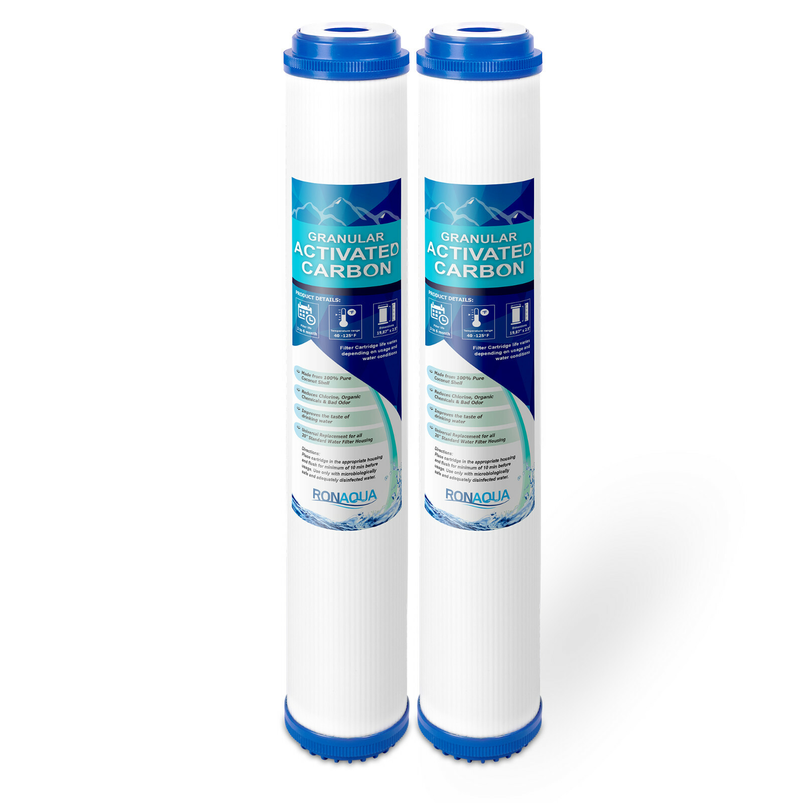 20″ x 2.5″ Granular Activated Carbon Water Filter Whole House Cartridge Set of 2