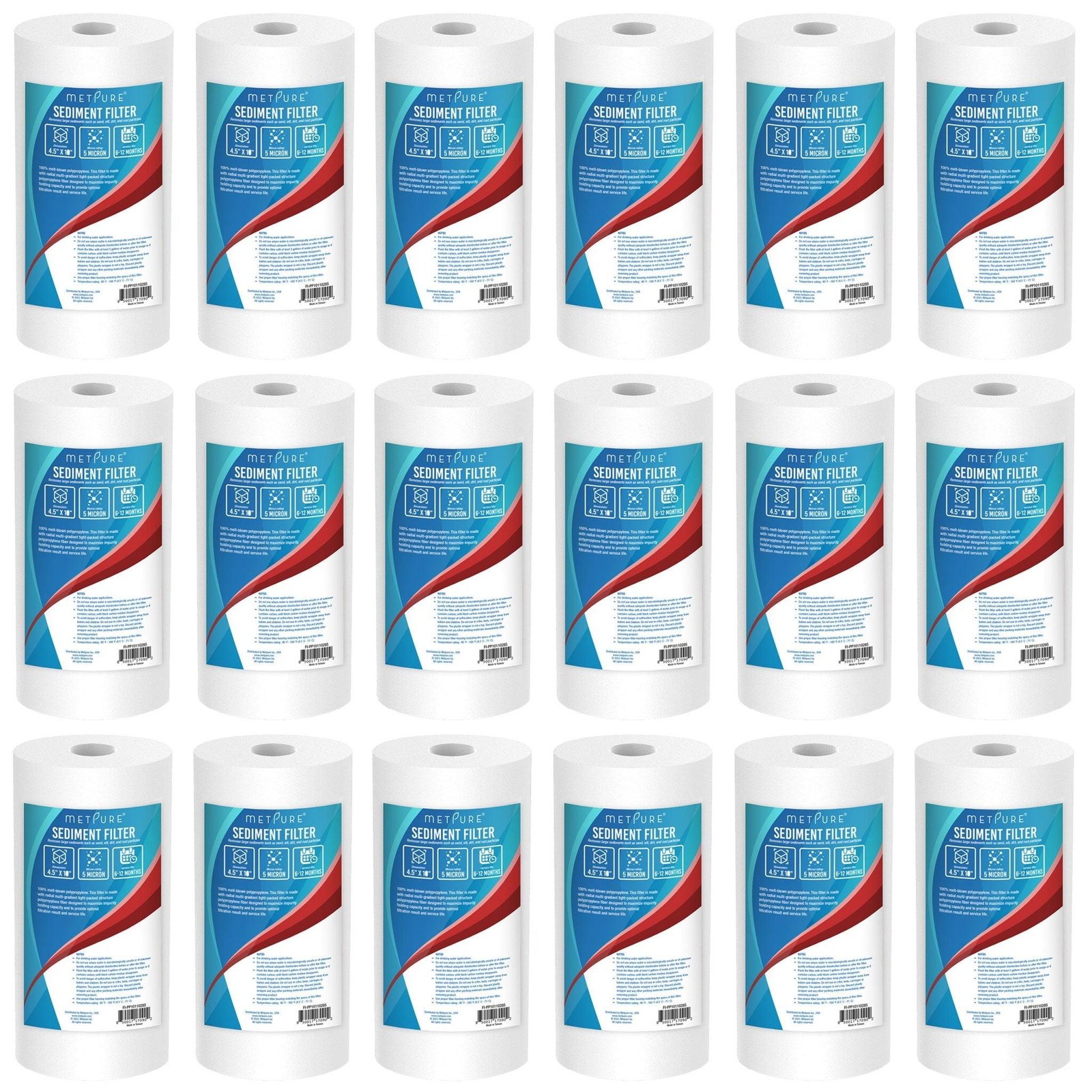 1 to 18 Pack 10″ x 4.5″ Whole House PP Sediment Water Filter Cartridge- 5 Micron