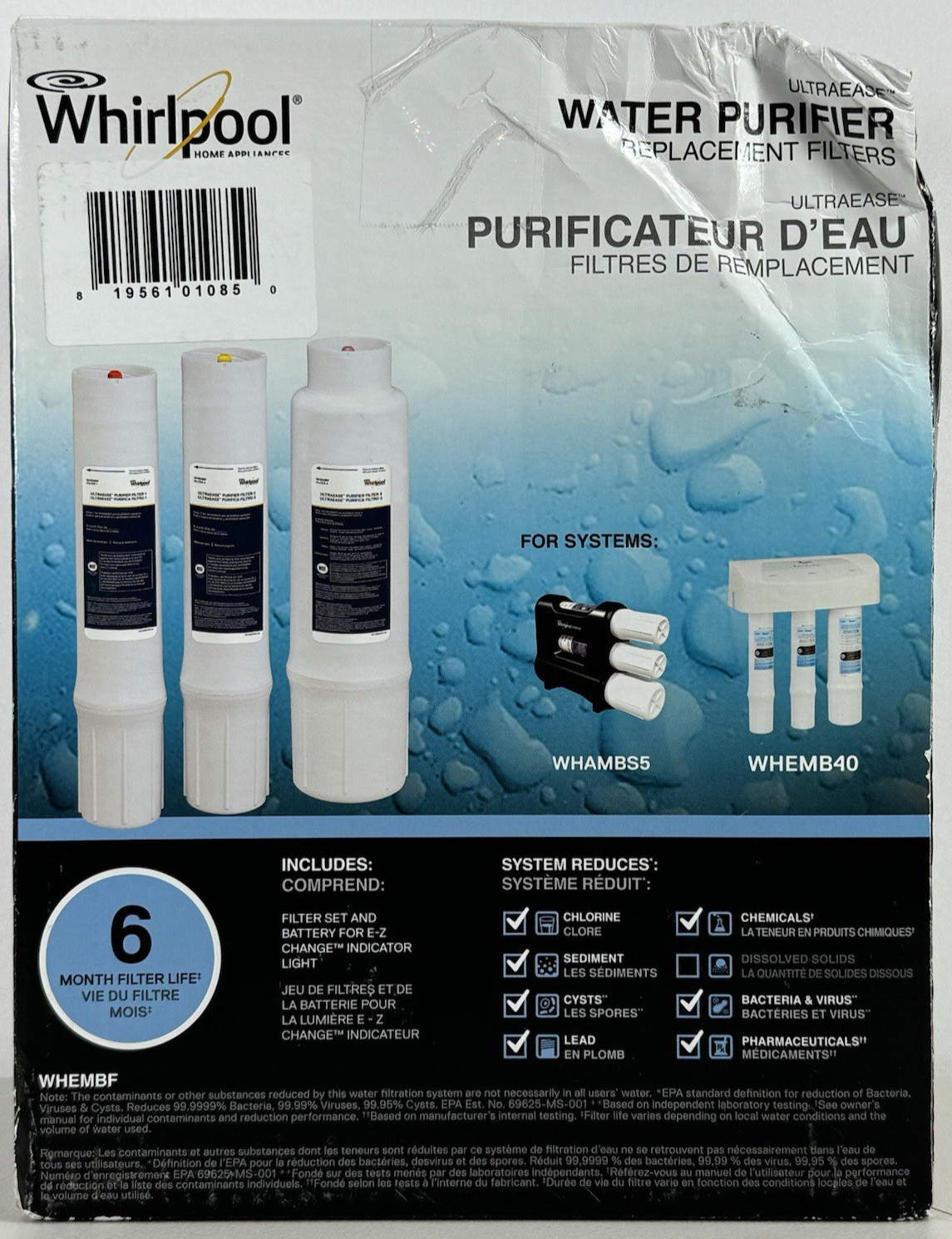 Whirlpool WHEMBF5 Under Sink Water Purifier System Filters for WHEMB40 WHAMBS5
