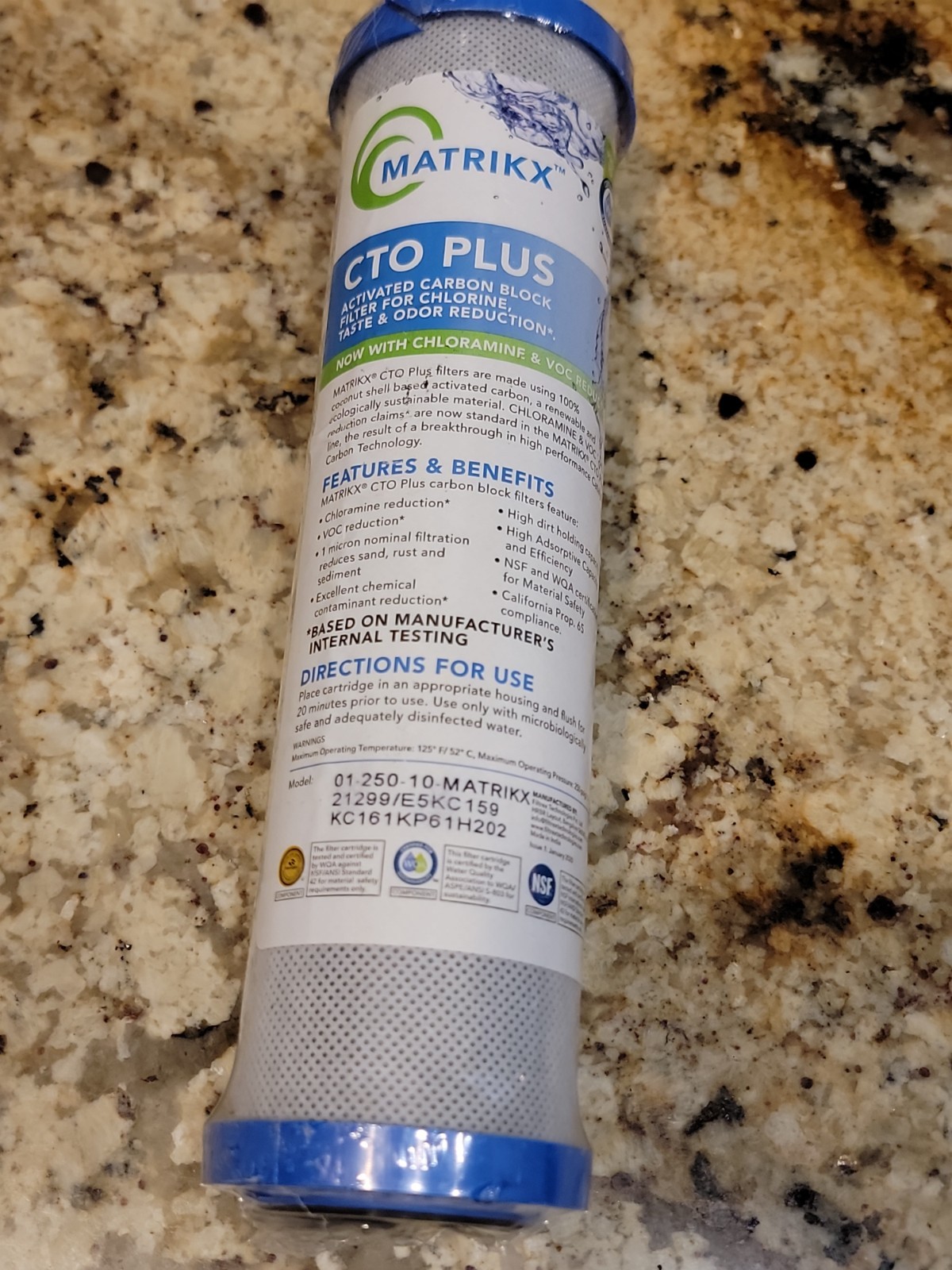 Matrikx 01-250-10-MATRIKX CTO 1-Micron 2.5″ X 10″ Chloramine/VOC/Odor Reduction