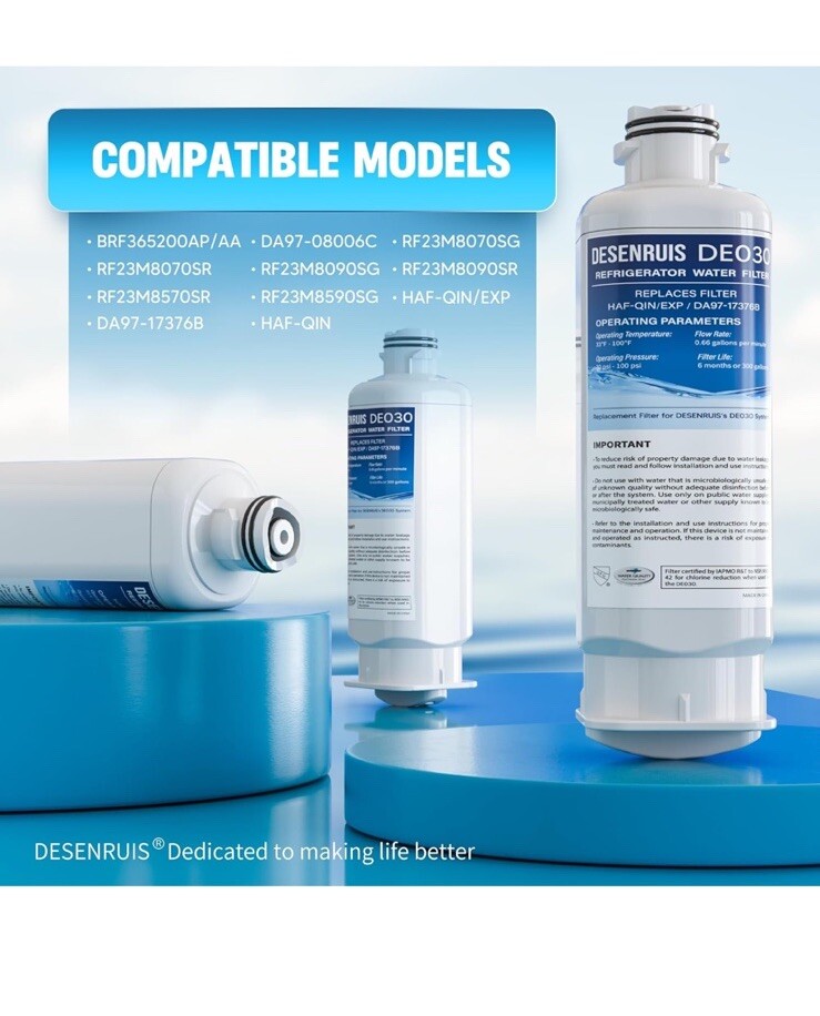 Desenruis Water Filter Compatible With Samsung Side By Side And Bottom Freezer