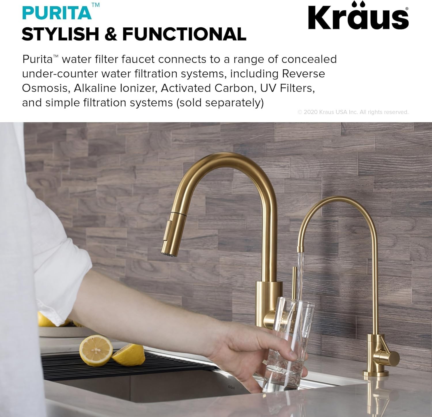Kitchen Water Filter Faucet Brass 12-in Lead-Free Durable Modern Style