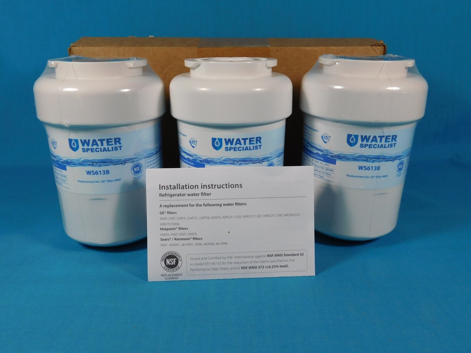 GE~HOTPOINT~SEARS REFRIGERATOR WATER FILTER NO.WS613B PKG OF THREE 300 GALLONS