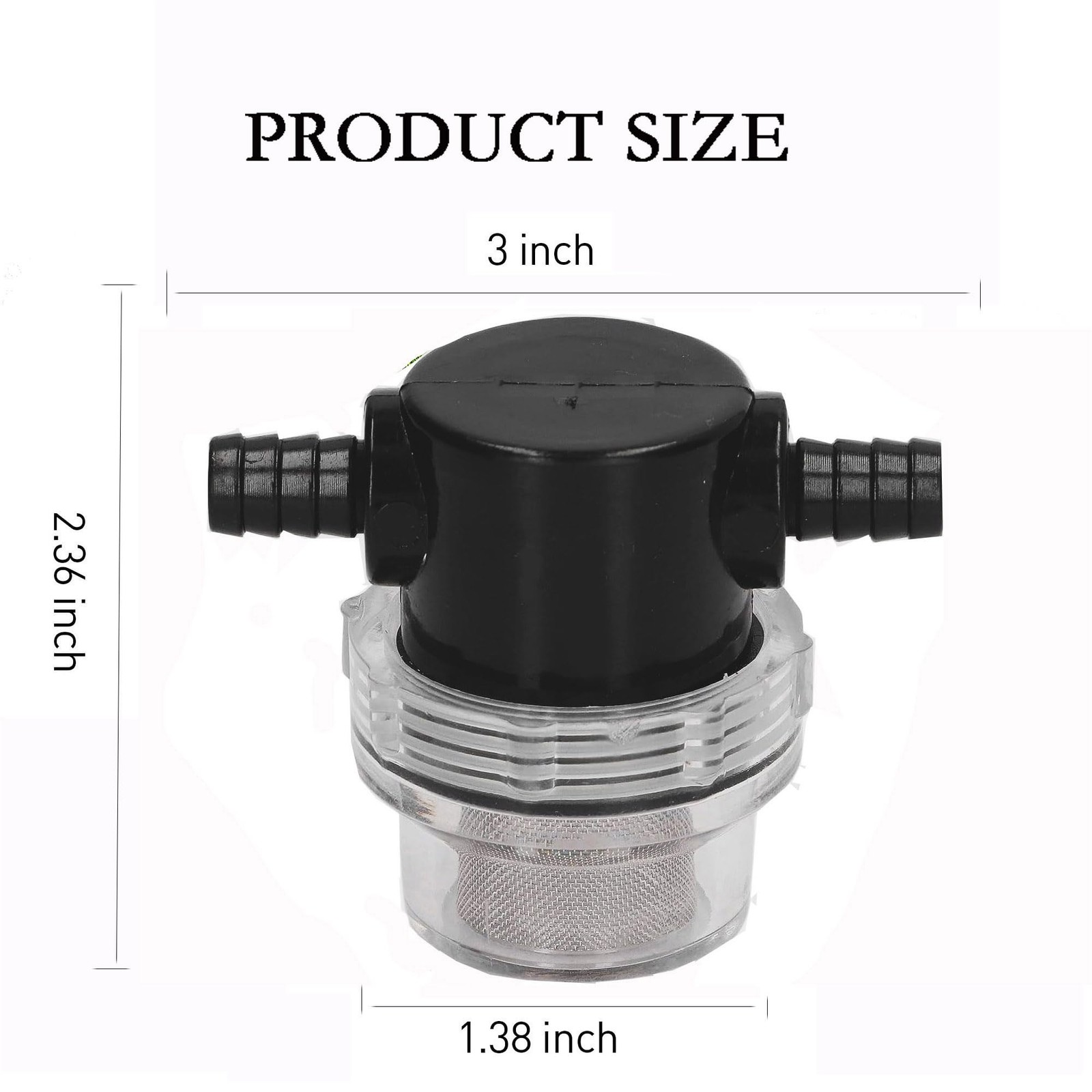 3/8 Inch Water Pump Strainer Hose Barb In-Line Twist-On Transparent