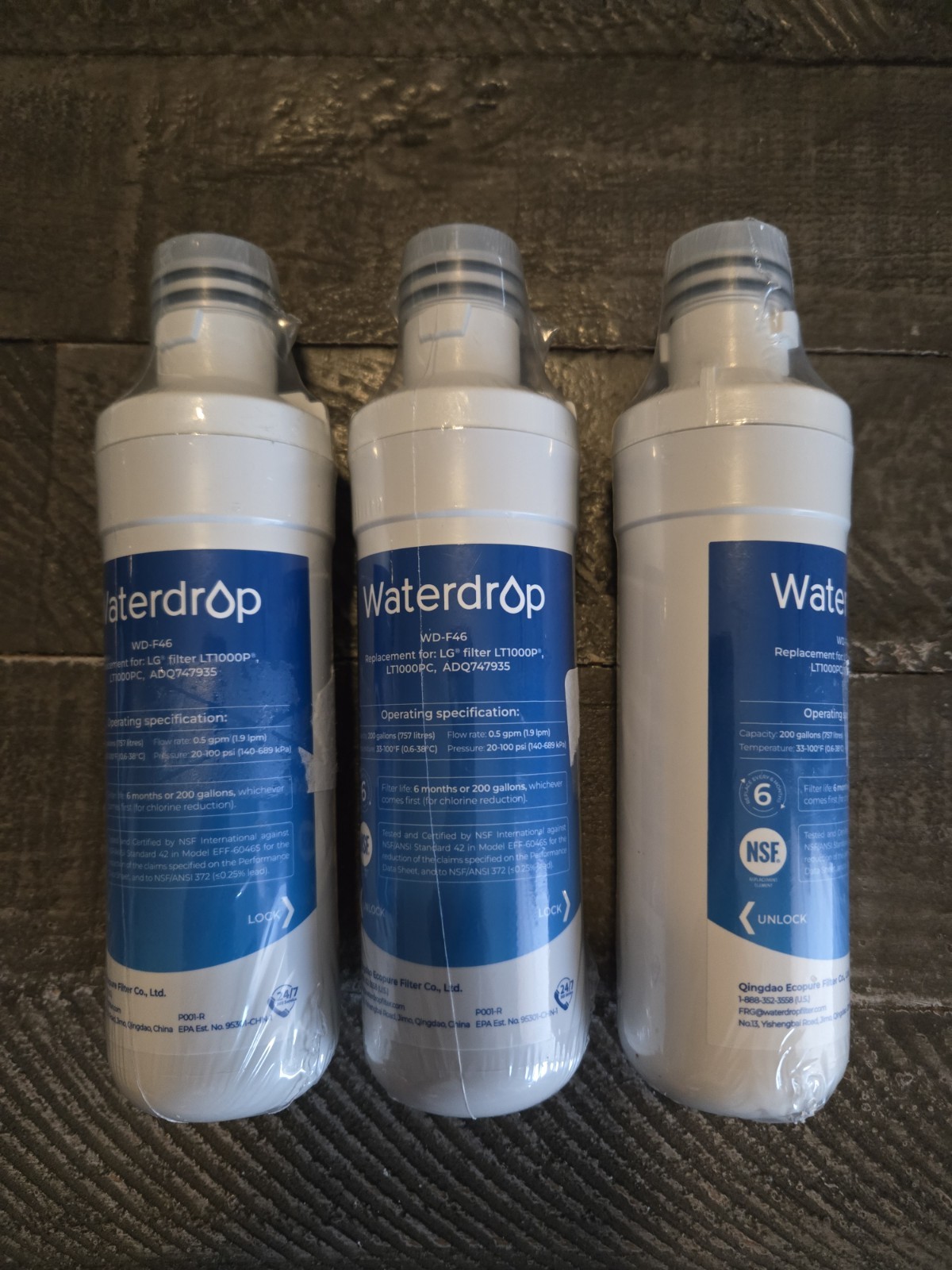 3 pk Waterdrop Water Filters WD-F46 Replacement For LG LT1000P/PC ADQ747935